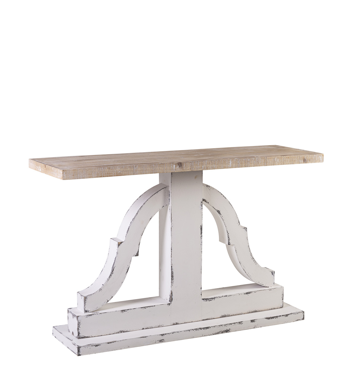 Console sculptée en bois et couleur blanc vieilli L 122 cm