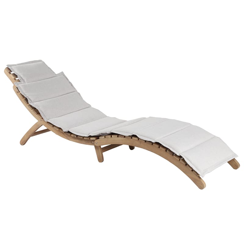 Chaise longue de jardin en bois d'acacia blanchi matelas gris clair