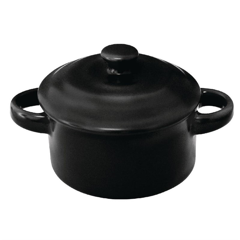 Lot de 4 minis cocottes rondes noires 75 x 85mm Lot de 4 minis cocottes rondes noires 75 x 85mm