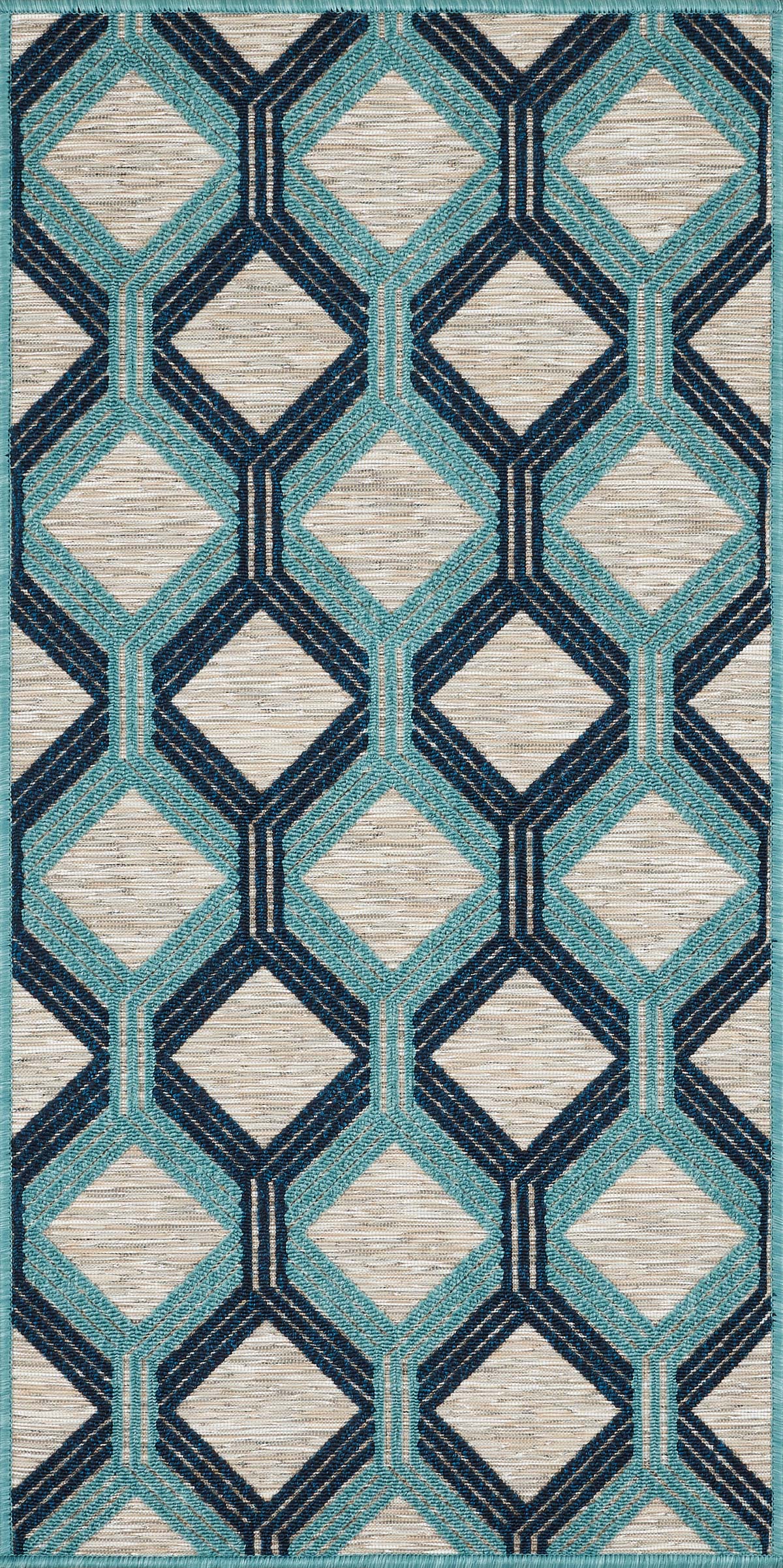 Tapis intérieur et extérieur motif géométrique bleu 70x140