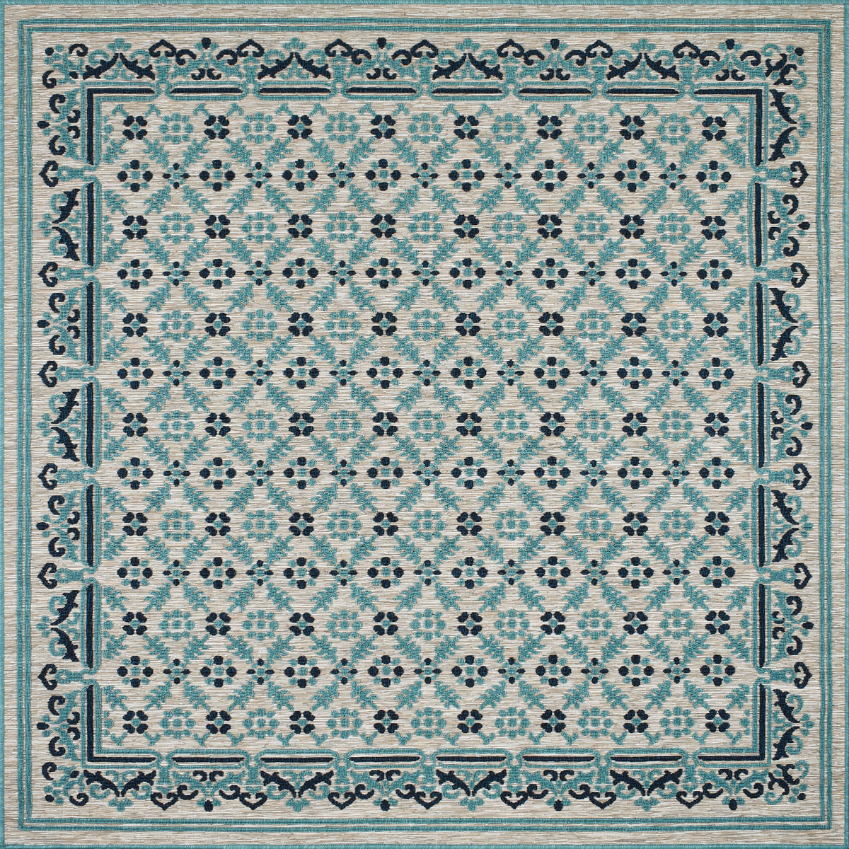 Tapis carré extérieur motif ottoman bleu et gris - 200X200