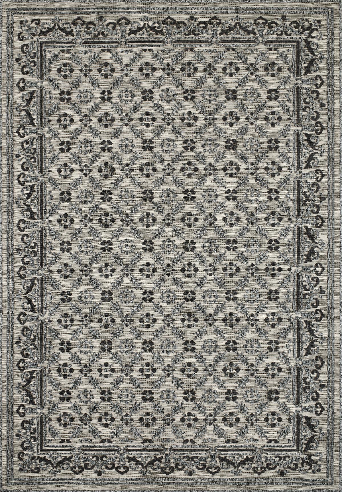 Tapis intérieur et extérieur motif ottoman anthracite et gris 120x160