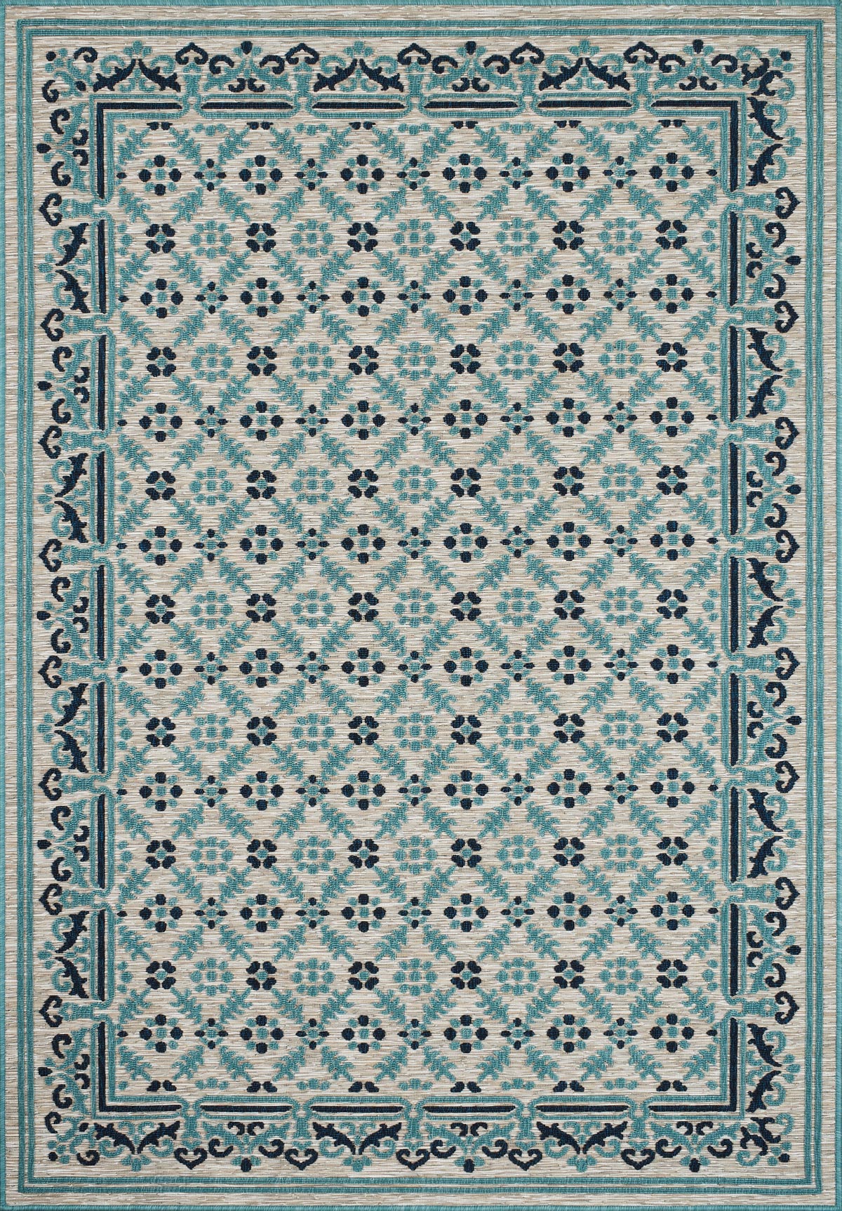 Tapis intérieur et extérieur motif ottoman bleu et gris 160x230