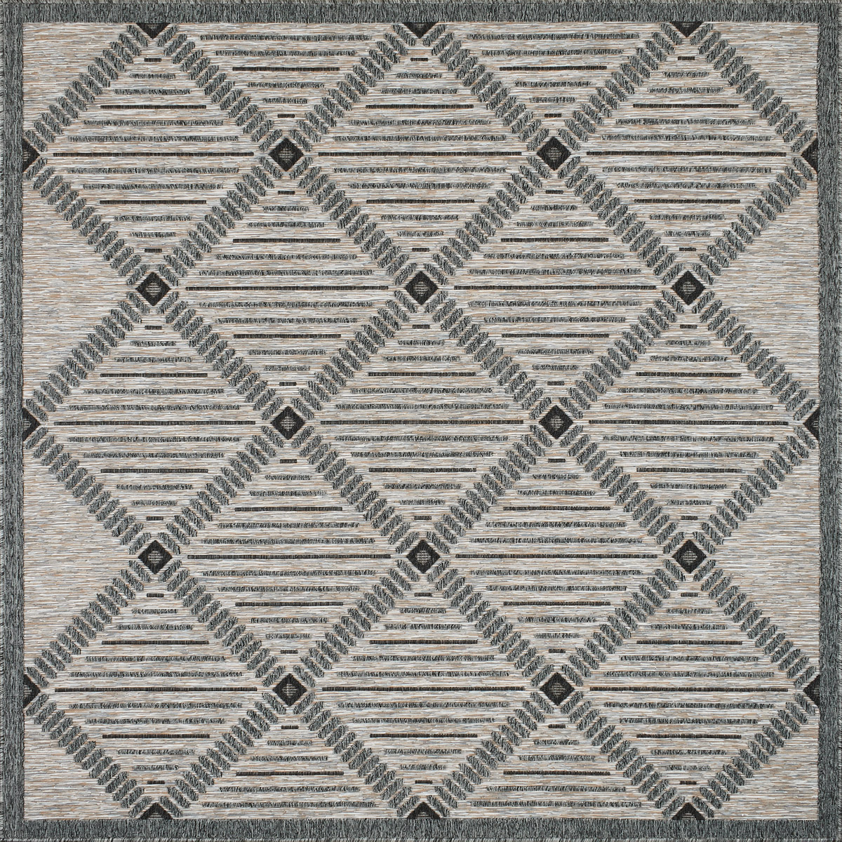 Tapis intérieur et extérieur motif losange anthracite carré 200x200