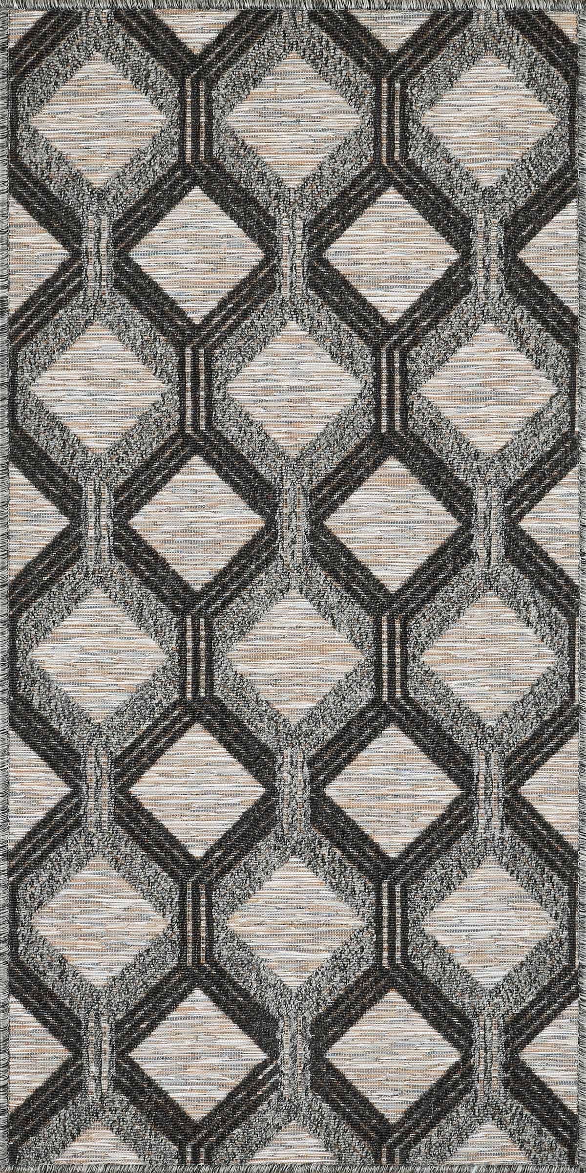 Tapis intérieur/extérieur motif géométrique gris et anthracite 70x140
