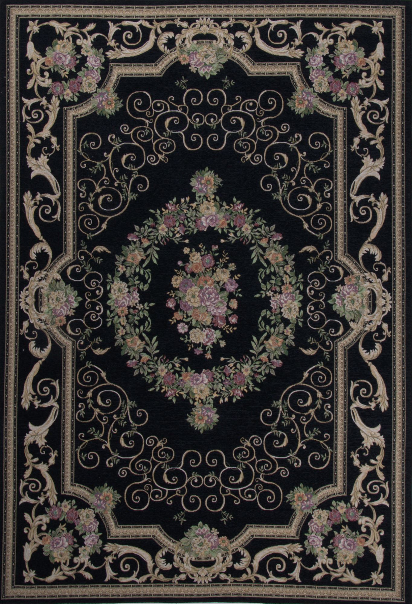 Tapis aubusson floral tissé plat - Noir 80x150 cm Tapis aubusson floral tissé plat - Noir 80x150 cm