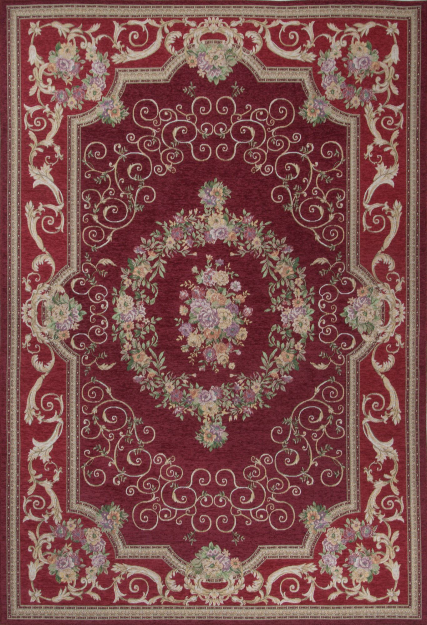 Tapis aubusson floral tissé plat - Rouge 120x180 cm