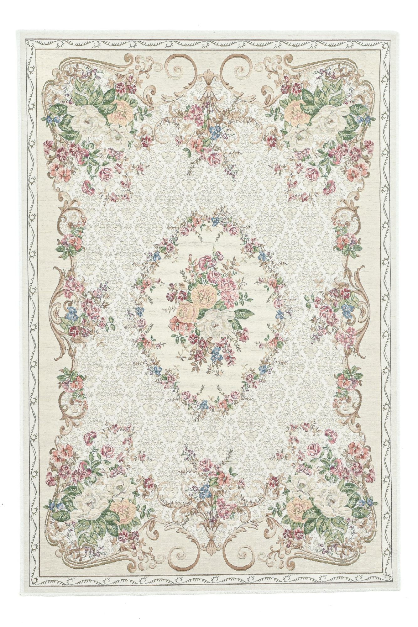 Tapis aubusson floral tissé plat - beige 240x340 cm Tapis aubusson floral tissé plat - beige 240x340 cm
