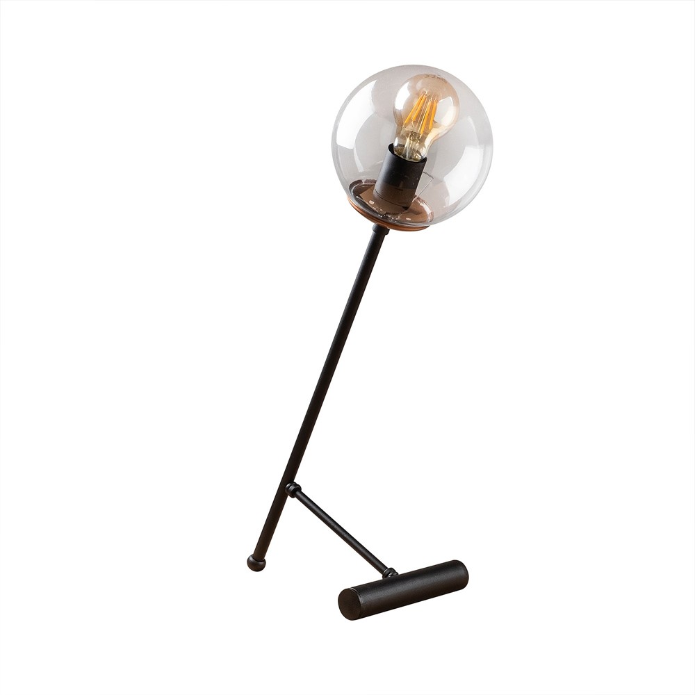 lampe de table noire moderne avec sphère en verre transparent