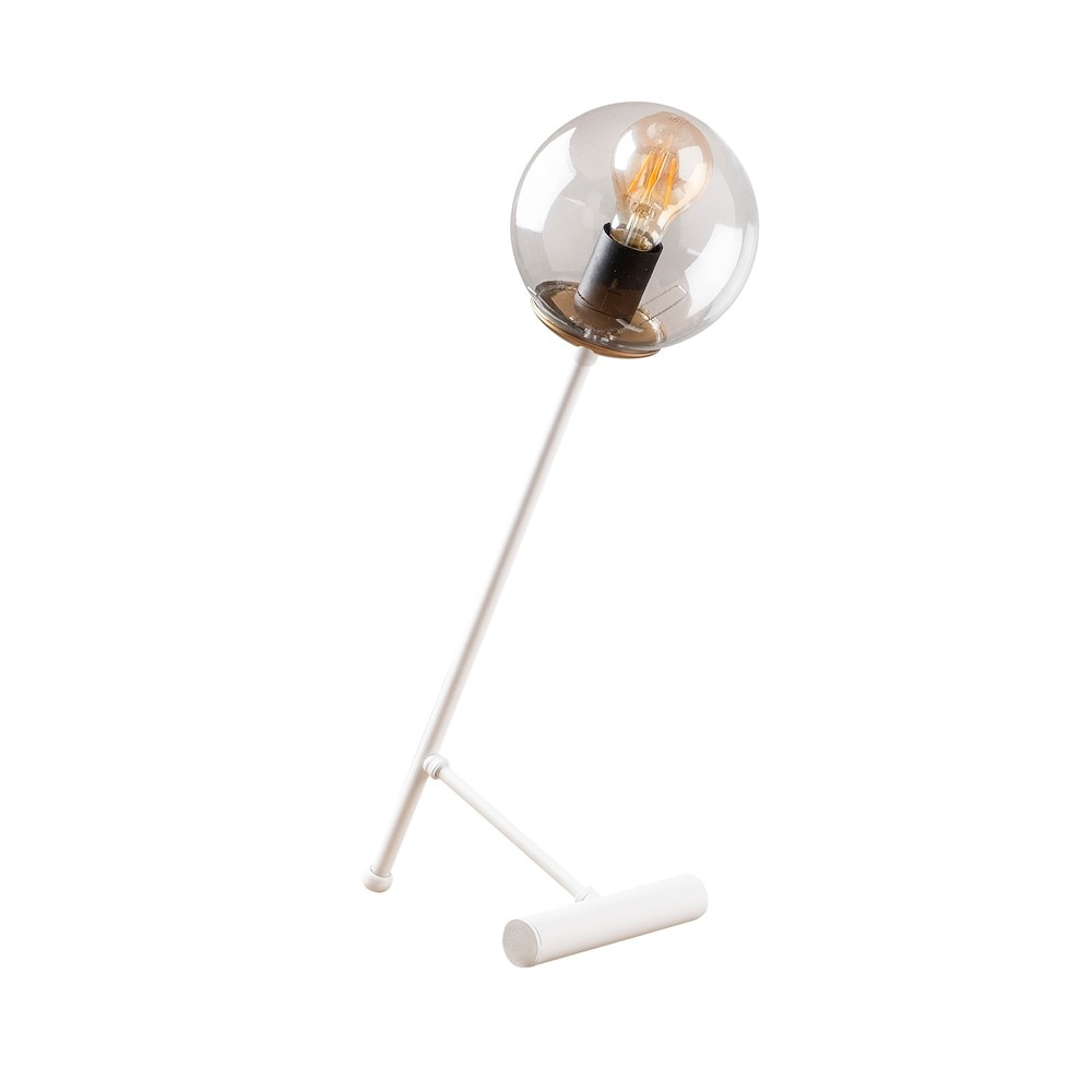 lampe de table blanche moderne avec boule en verre transparent