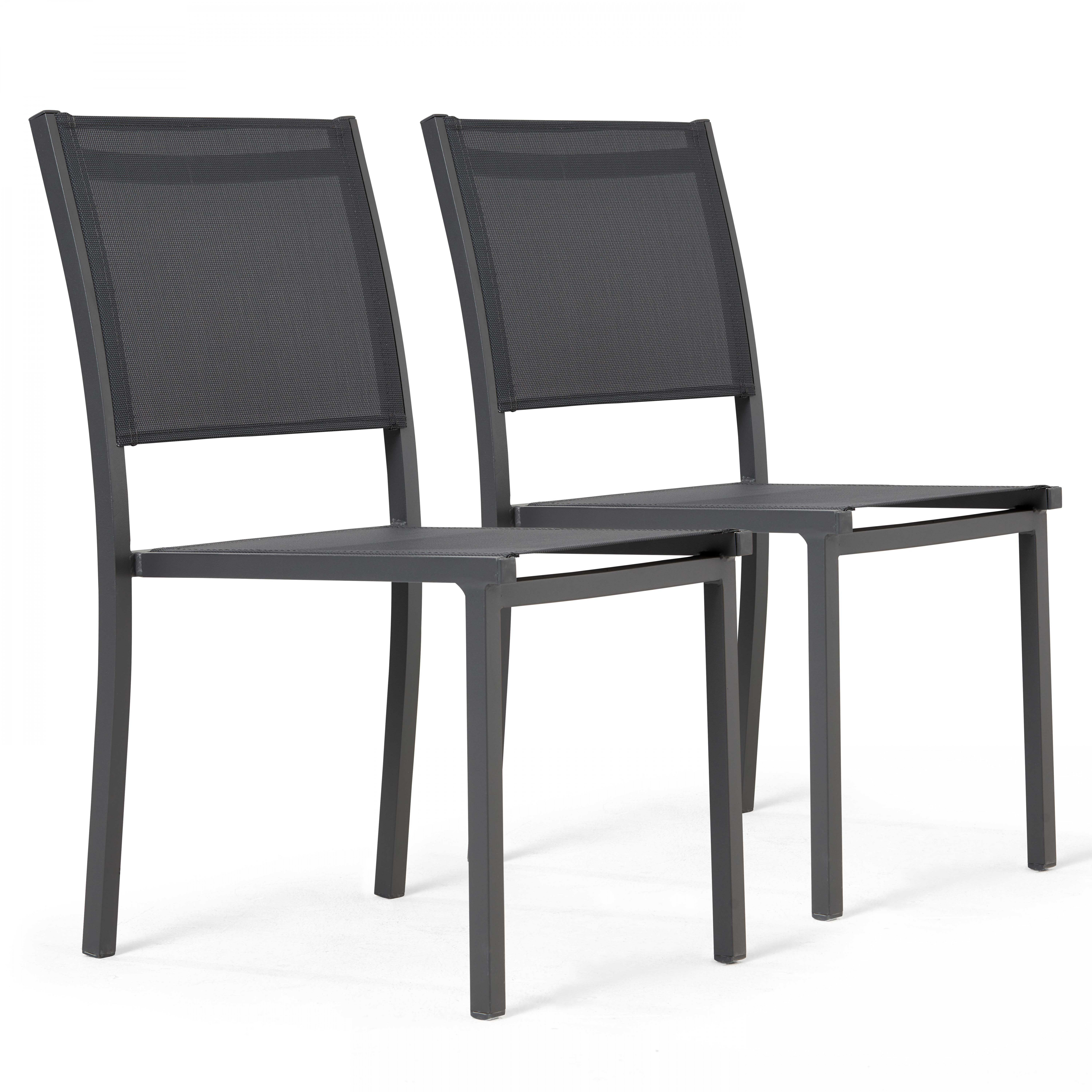 Lot de 2 chaises de jardin aluminium et textilène gris