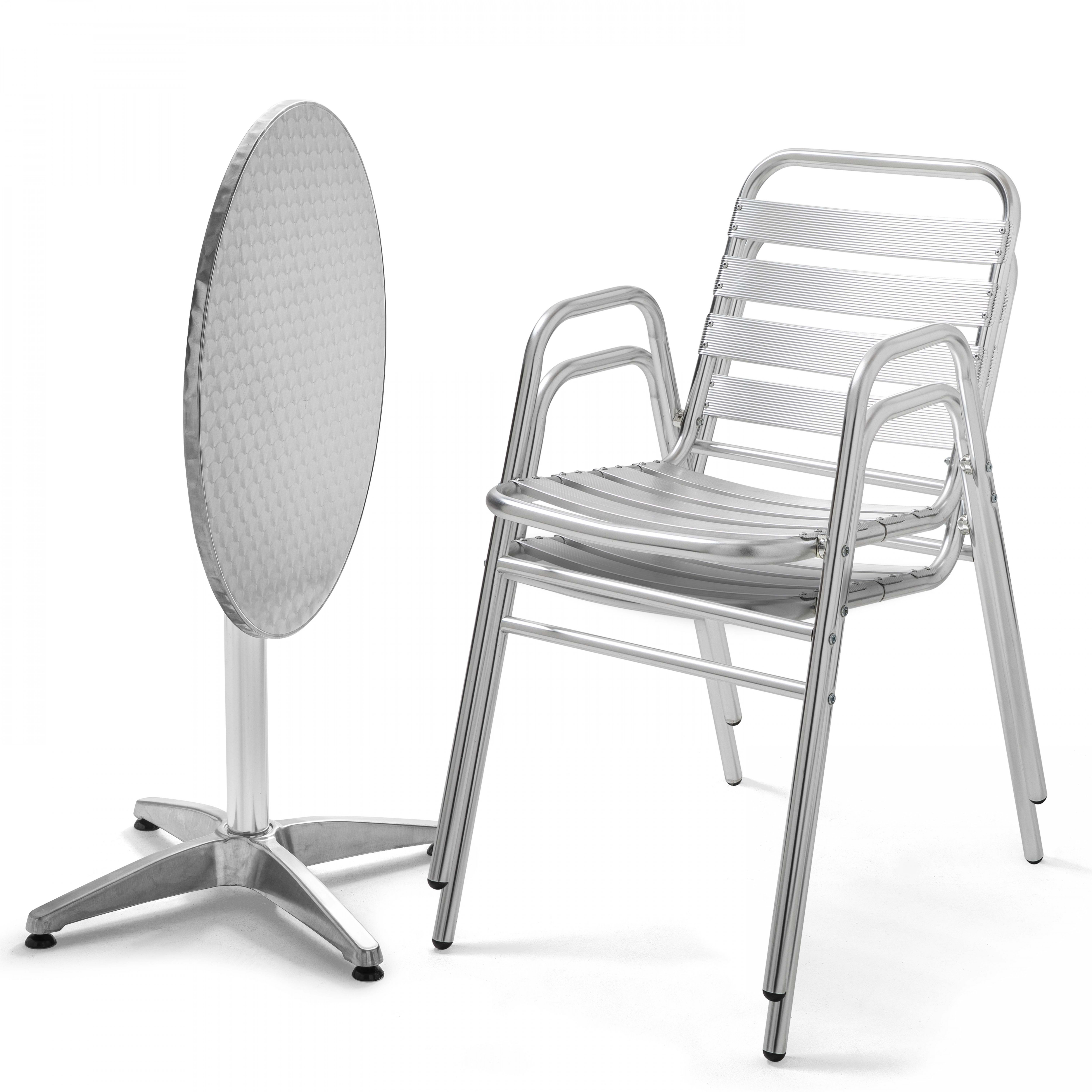 Table de jardin ronde et 2 chaises aluminium gris