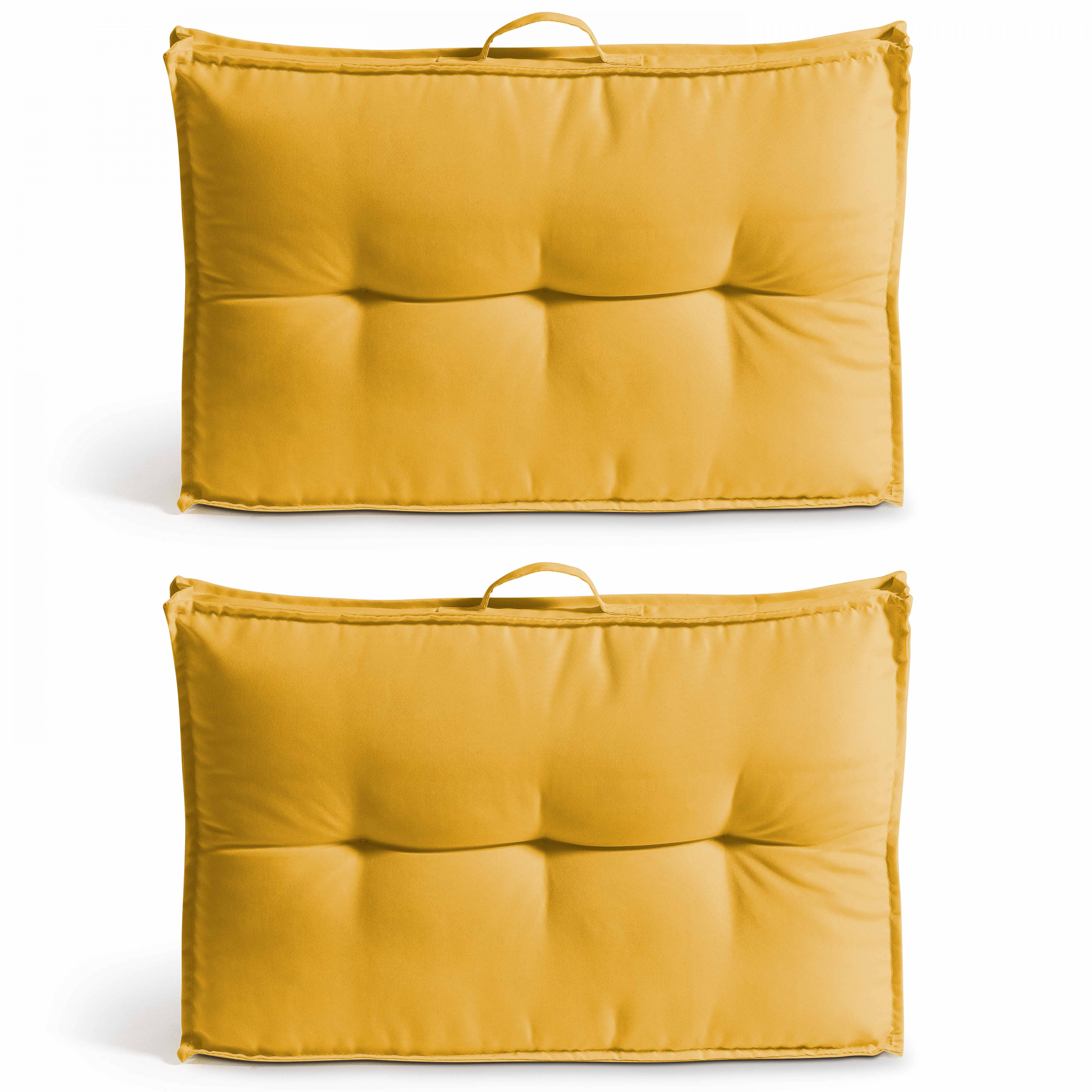 Lot 2 coussins palette dossier polyester jaune 60x40x12 cm