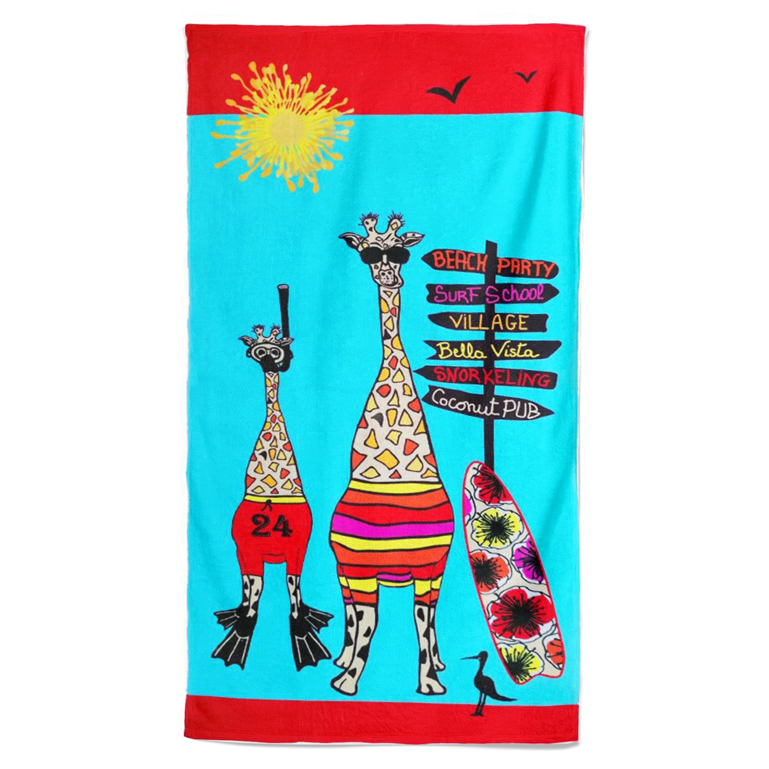 serviette de plage microfibre girafe 70x140 multicolore