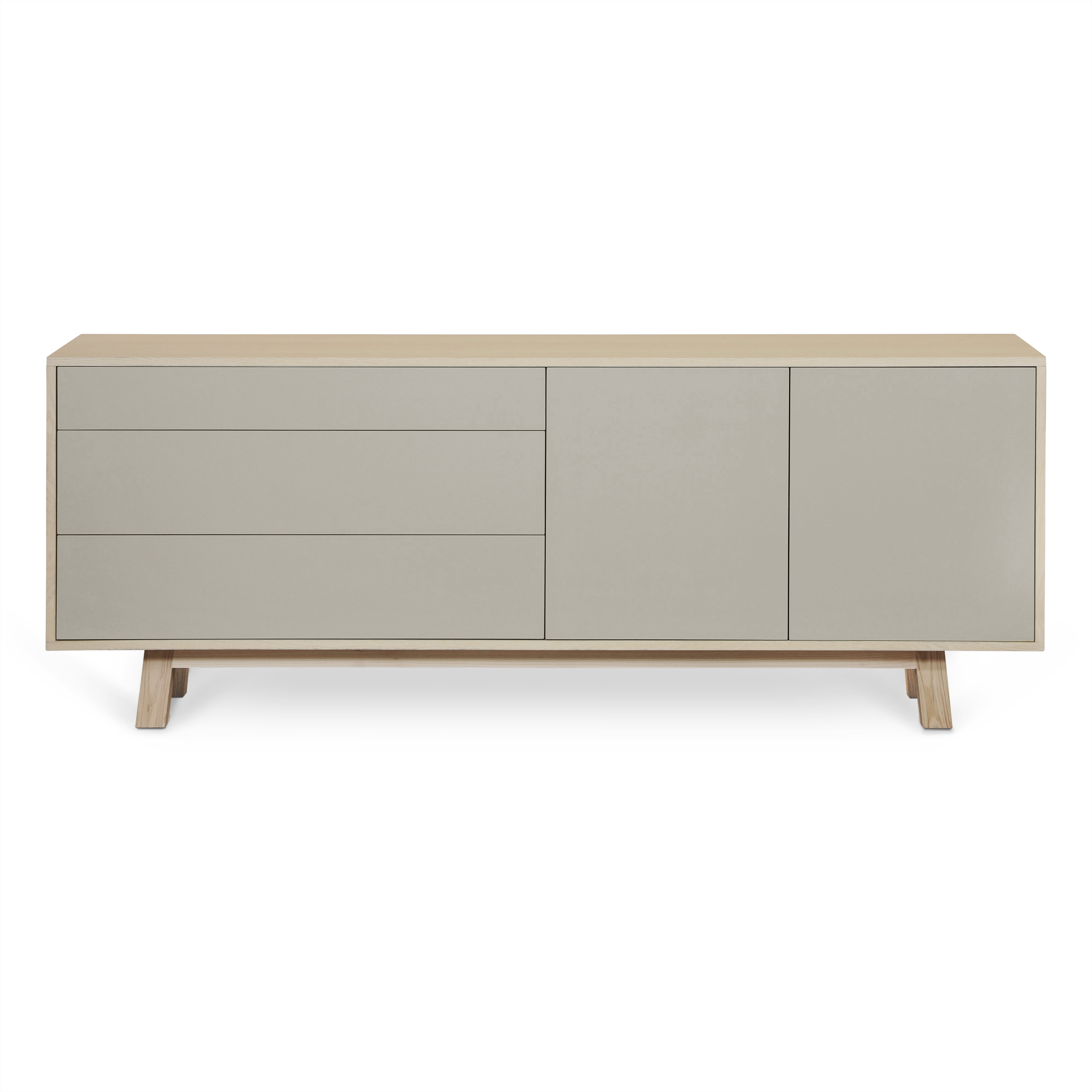 Buffet bas 2 portes+3 tiroirs 200 cm, en frêne