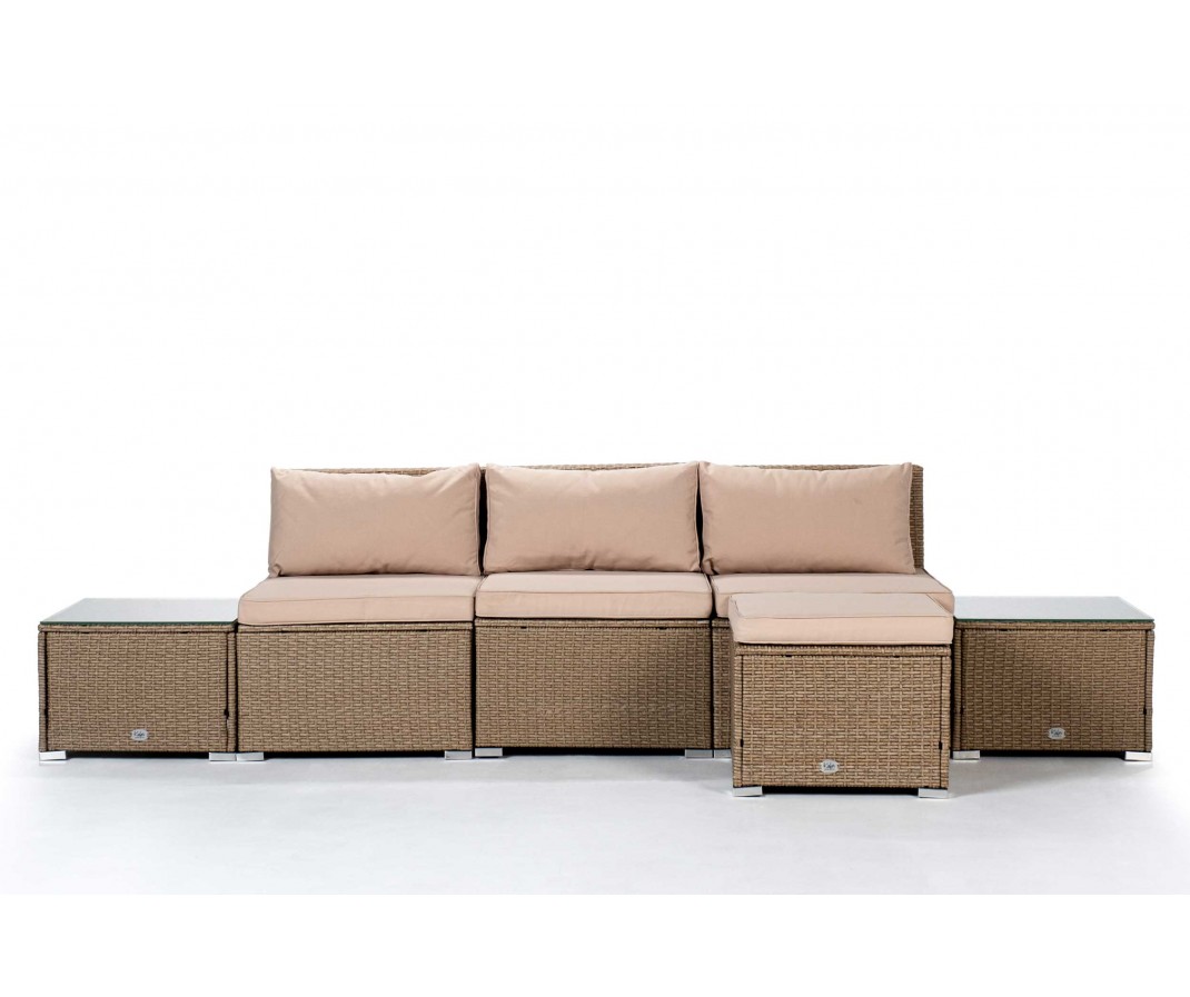 Salon de jardin Ensemble sofa 4 Places Beige Rotin Synthétique