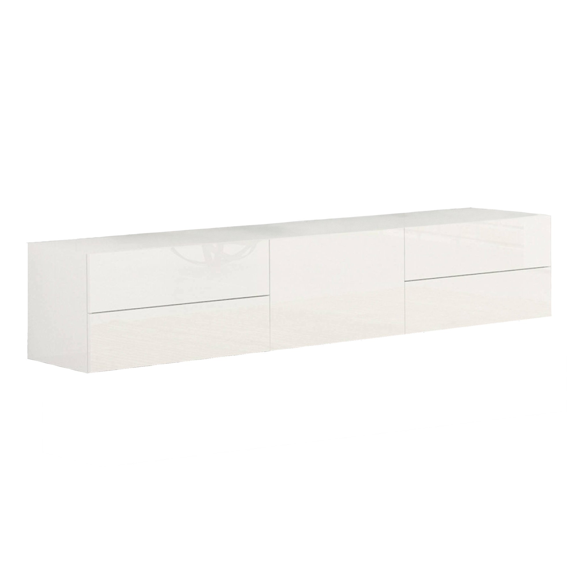 Meuble TV effet bois blanc brillant 170×40 cm