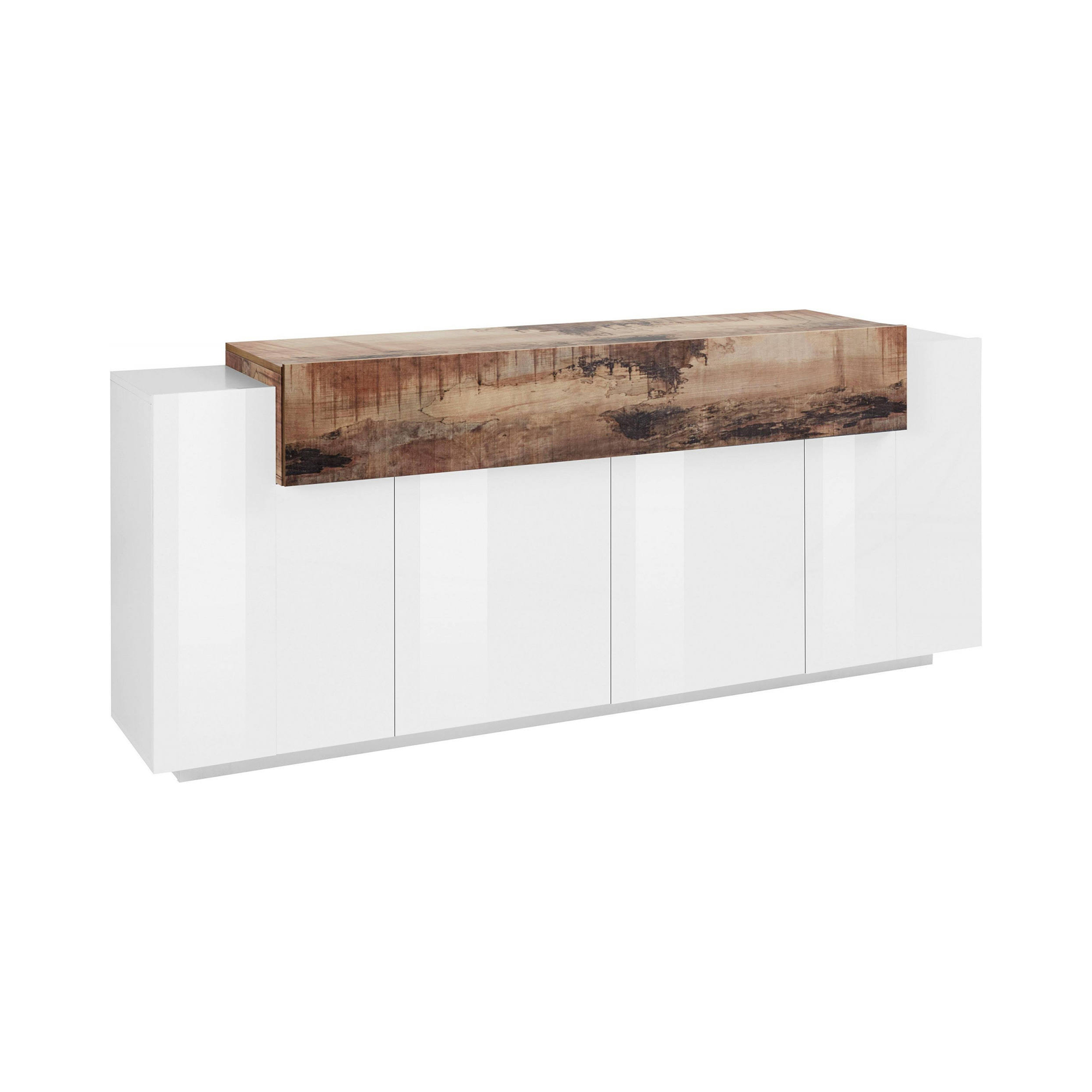 Buffet effet bois blanc brillant, beige 200×45 cm