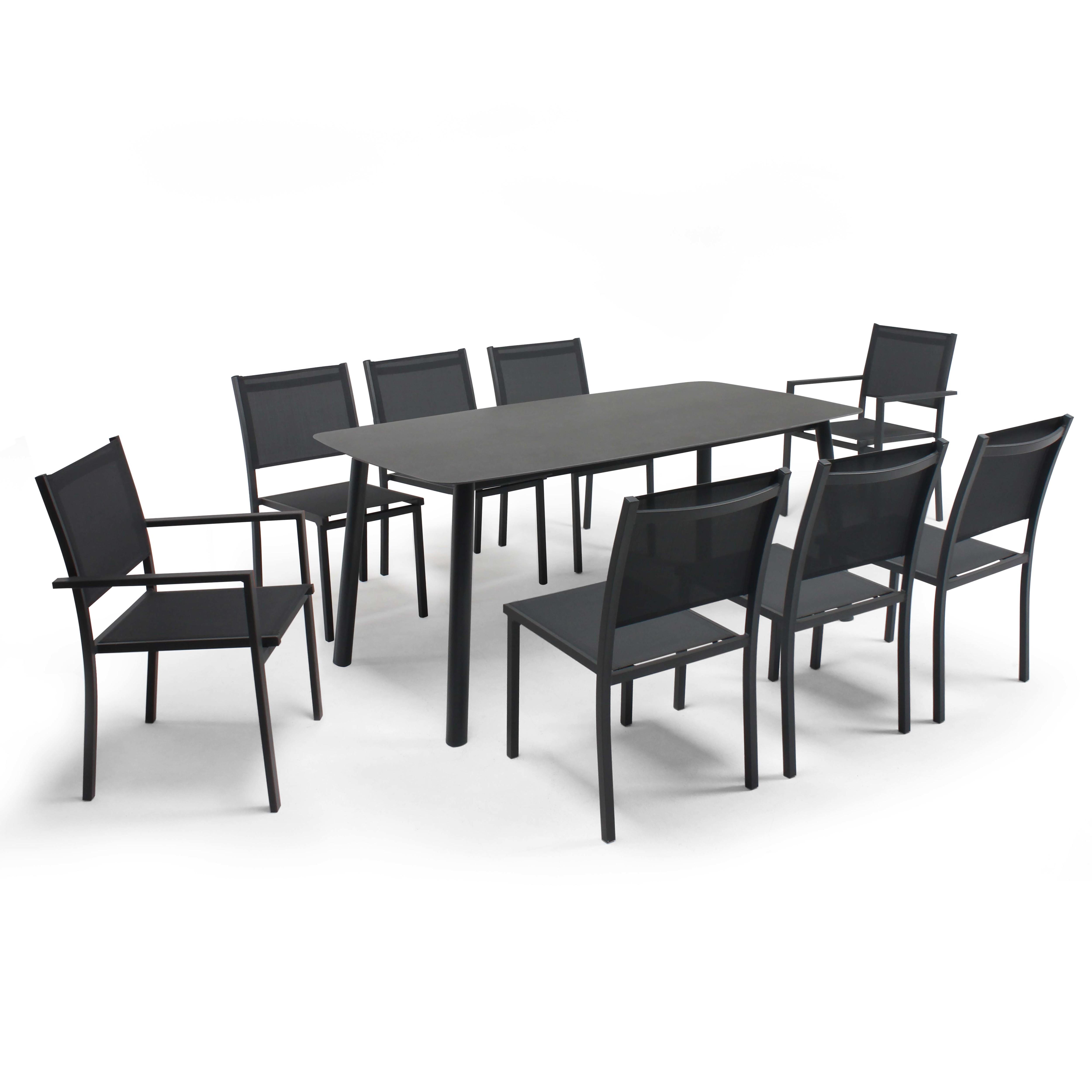 Table de jardin aluminium et pierre + 6 chaises et 2 fauteuils gris