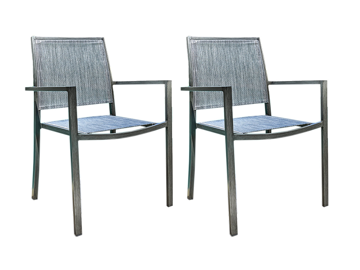 Pack de 2 fauteuils de jardin empilable en aluminium et textilène gris