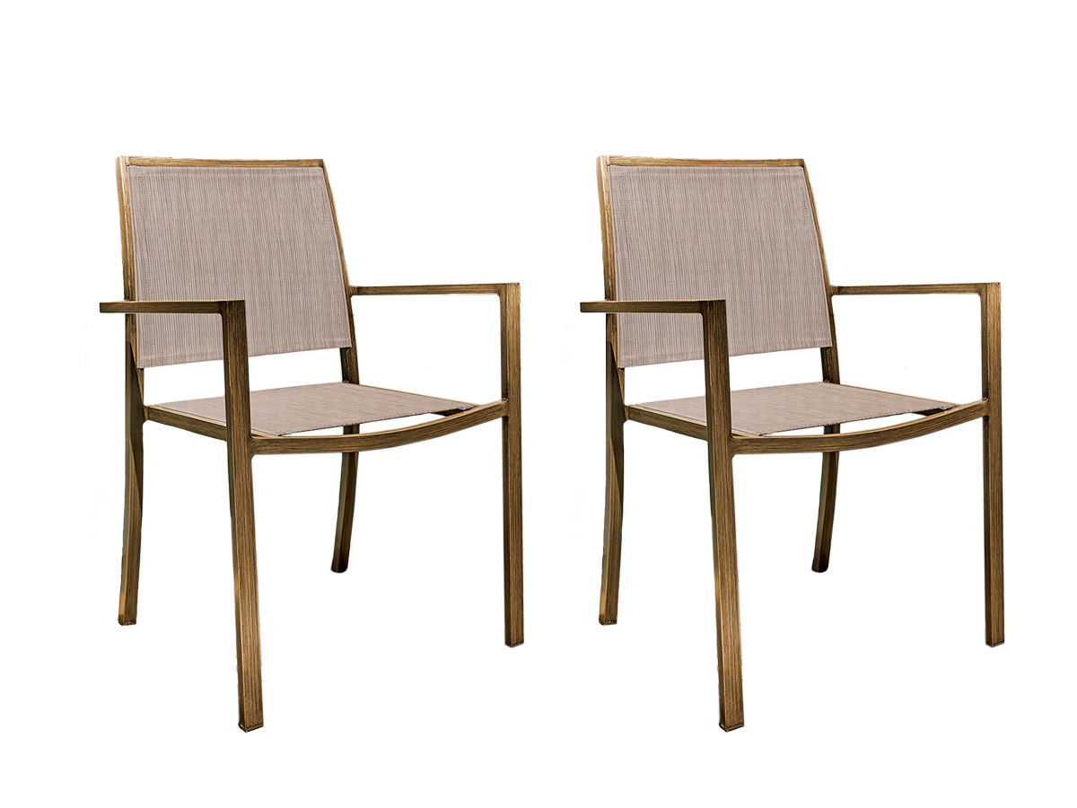 Pack de 2 fauteuils de jardin empilable en aluminium marron
