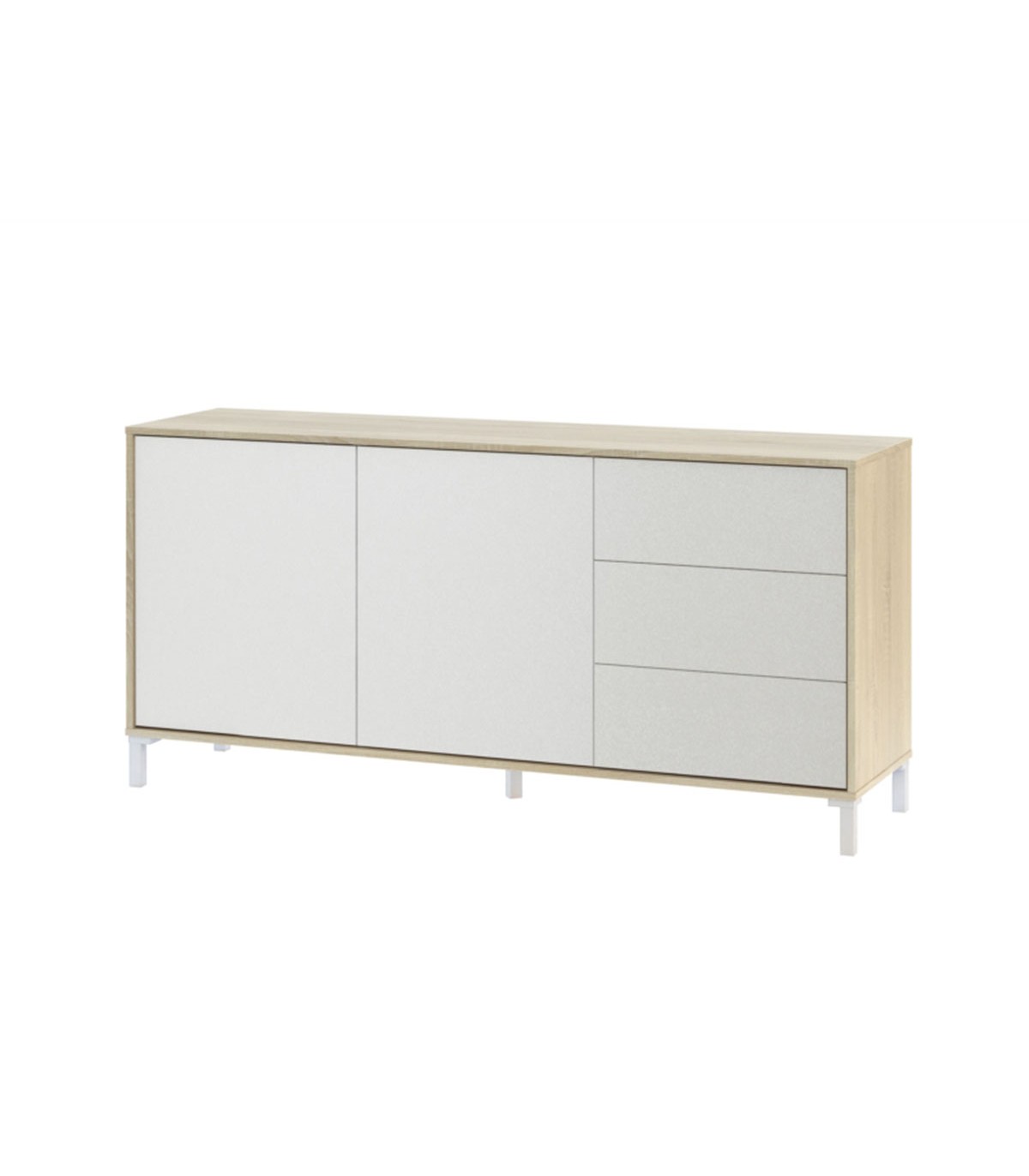 Buffet 2 portes et 3 tiroirs L154cm – Blanc / Bois