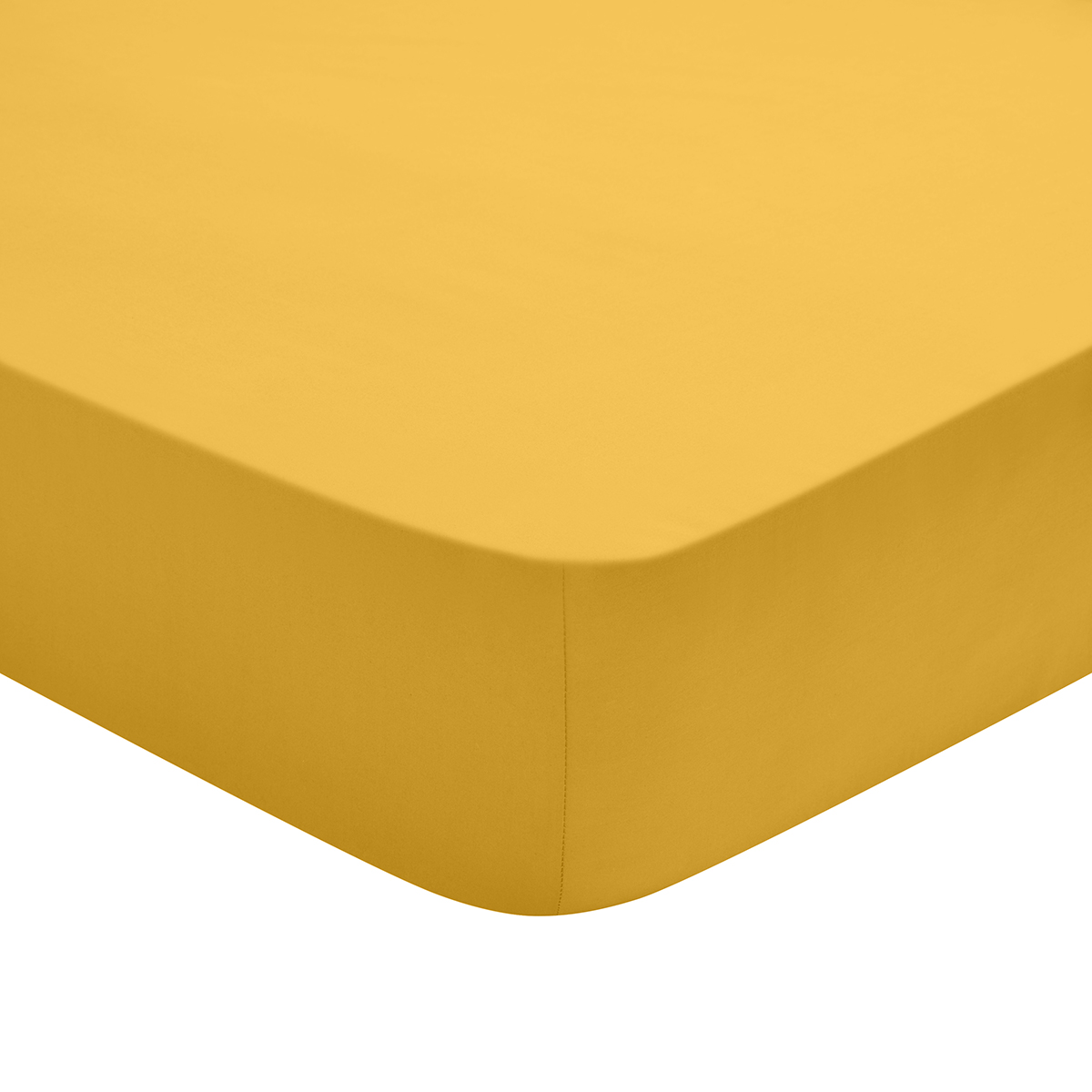 drap housse   coton jaune 140x190 cm