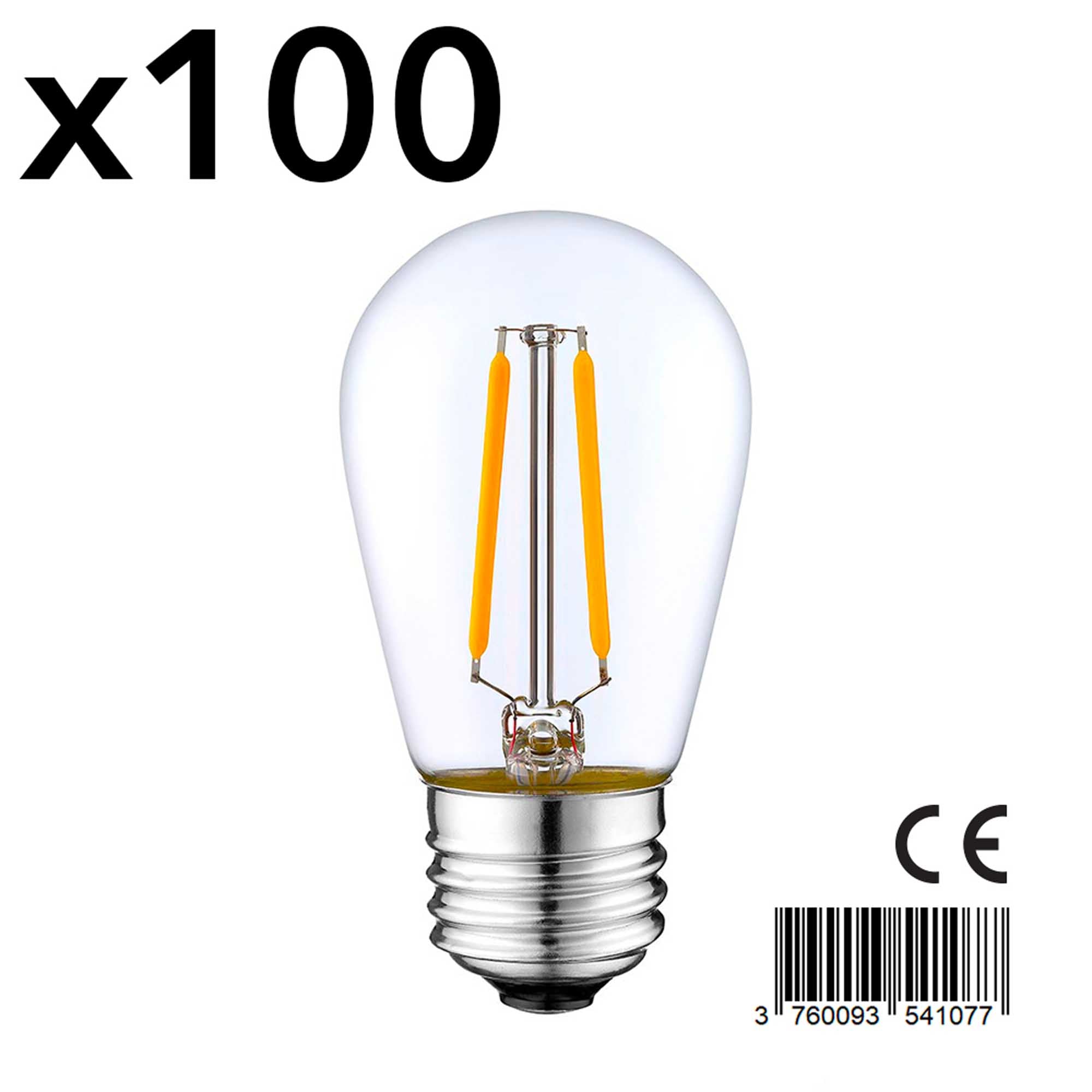 Lot de 100 ampoules filaments LED Verre Transparent E27 2W