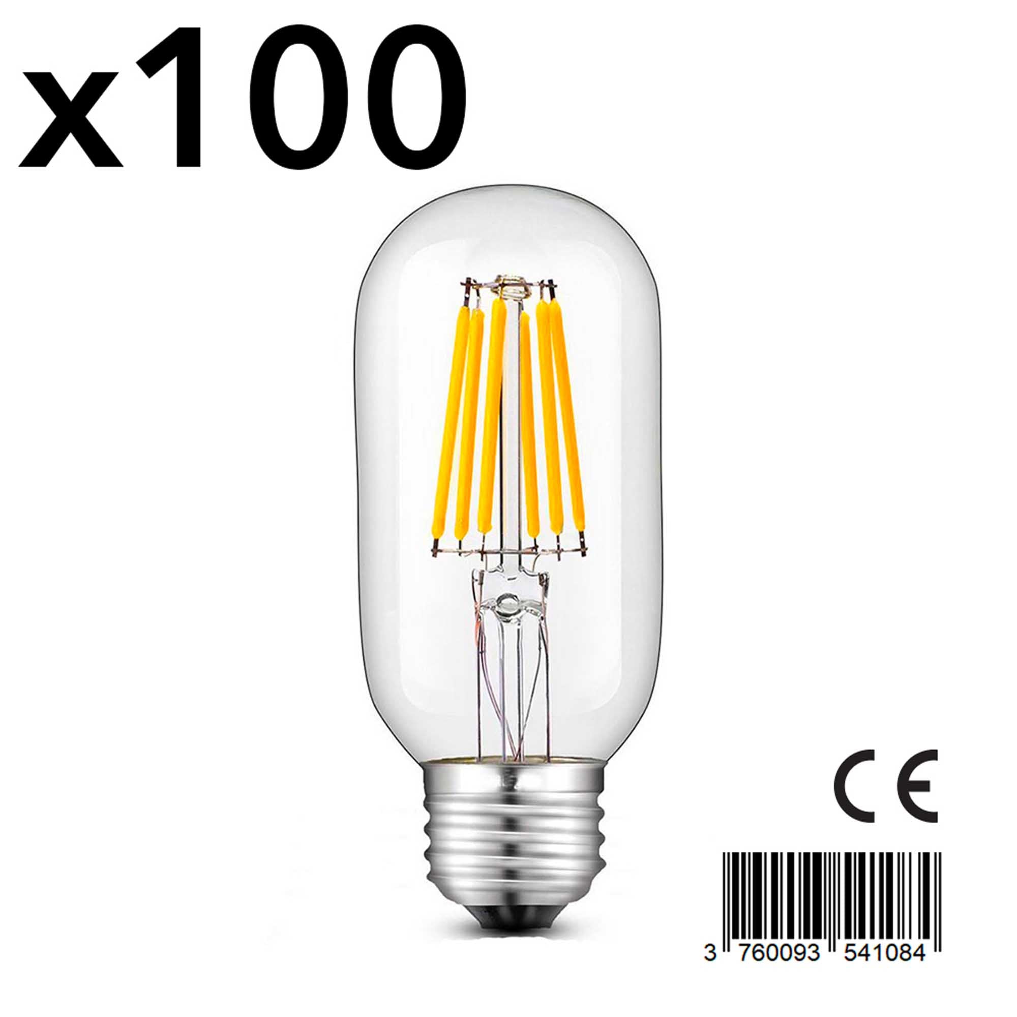 Lot de 100 ampoules filaments LED Verre Transparent E27 6W
