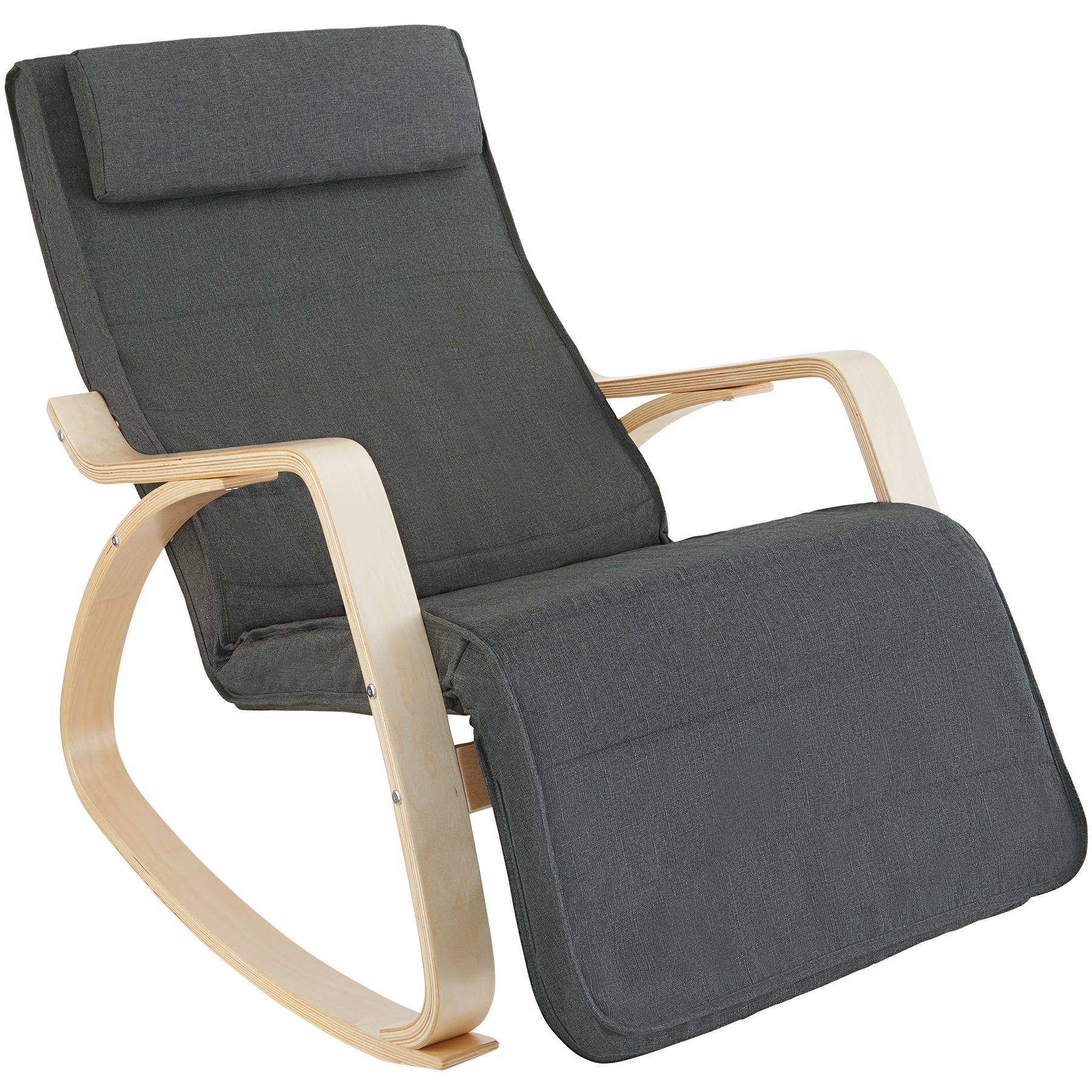 fauteuil à bascule avec des accoudoirs, cadre en bois de bouleau gris