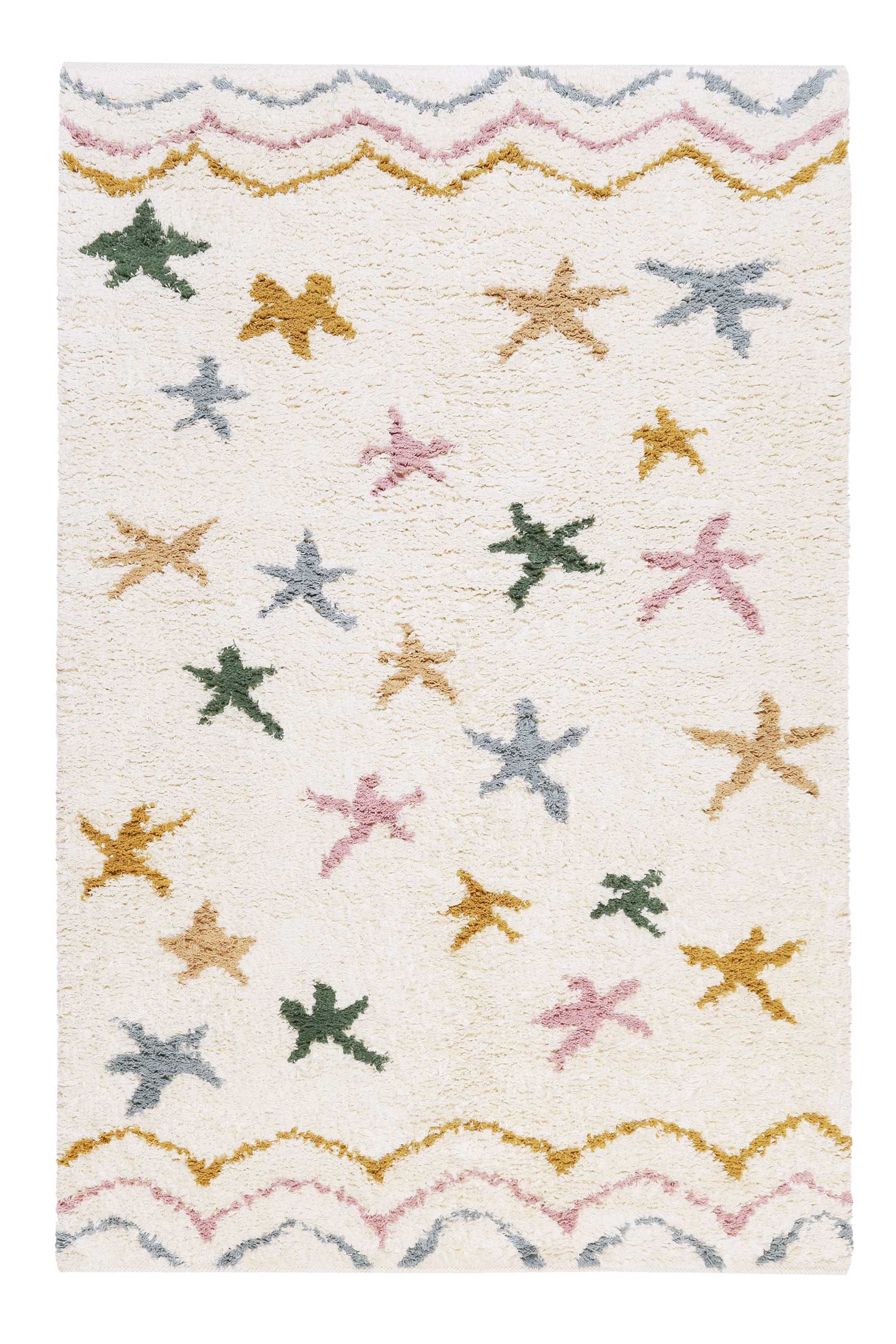 Tapis fait main en coton beige et multicolore pastel 120x180