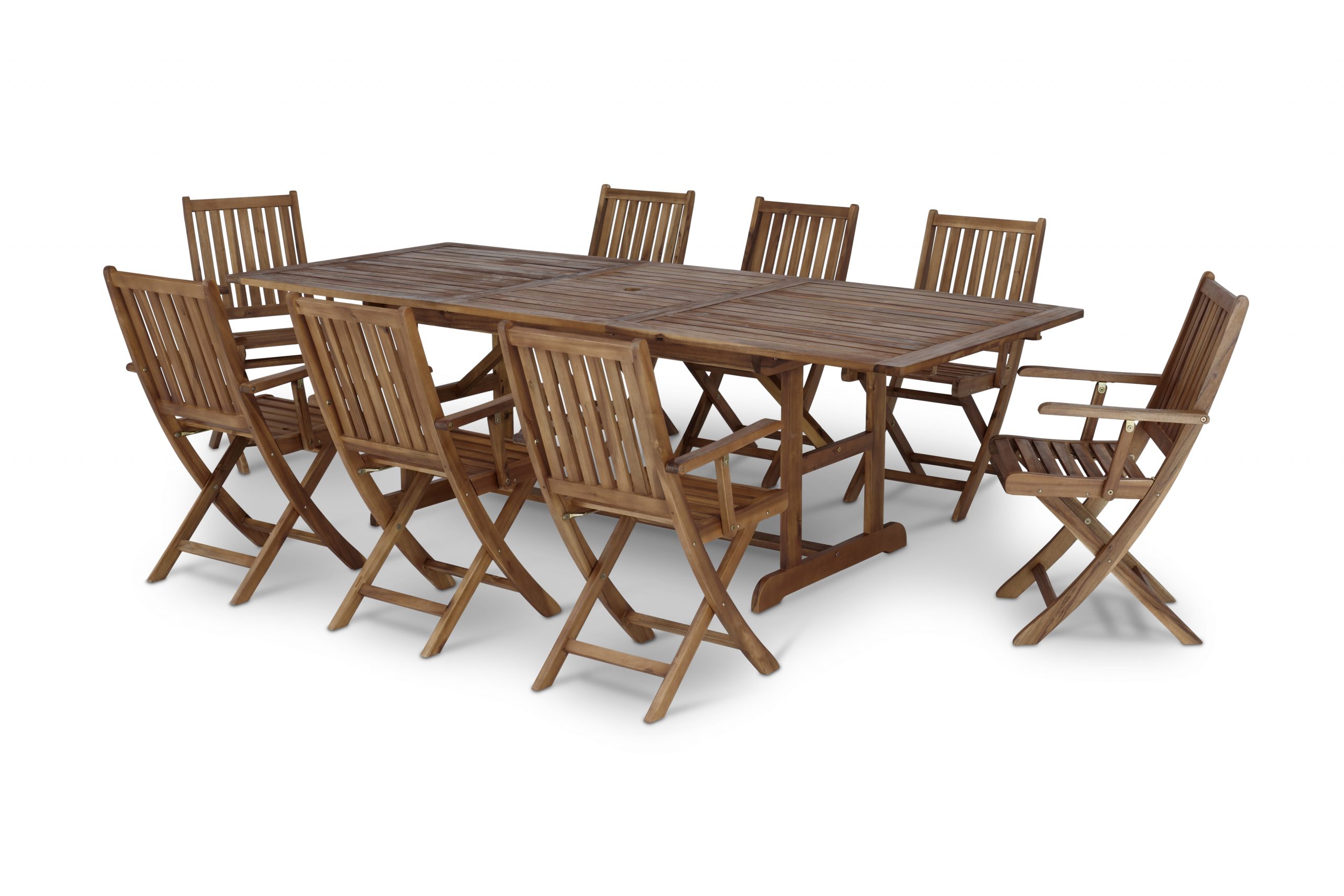 Table de jardin extensible 180/240×100 et 8 chaises pliables