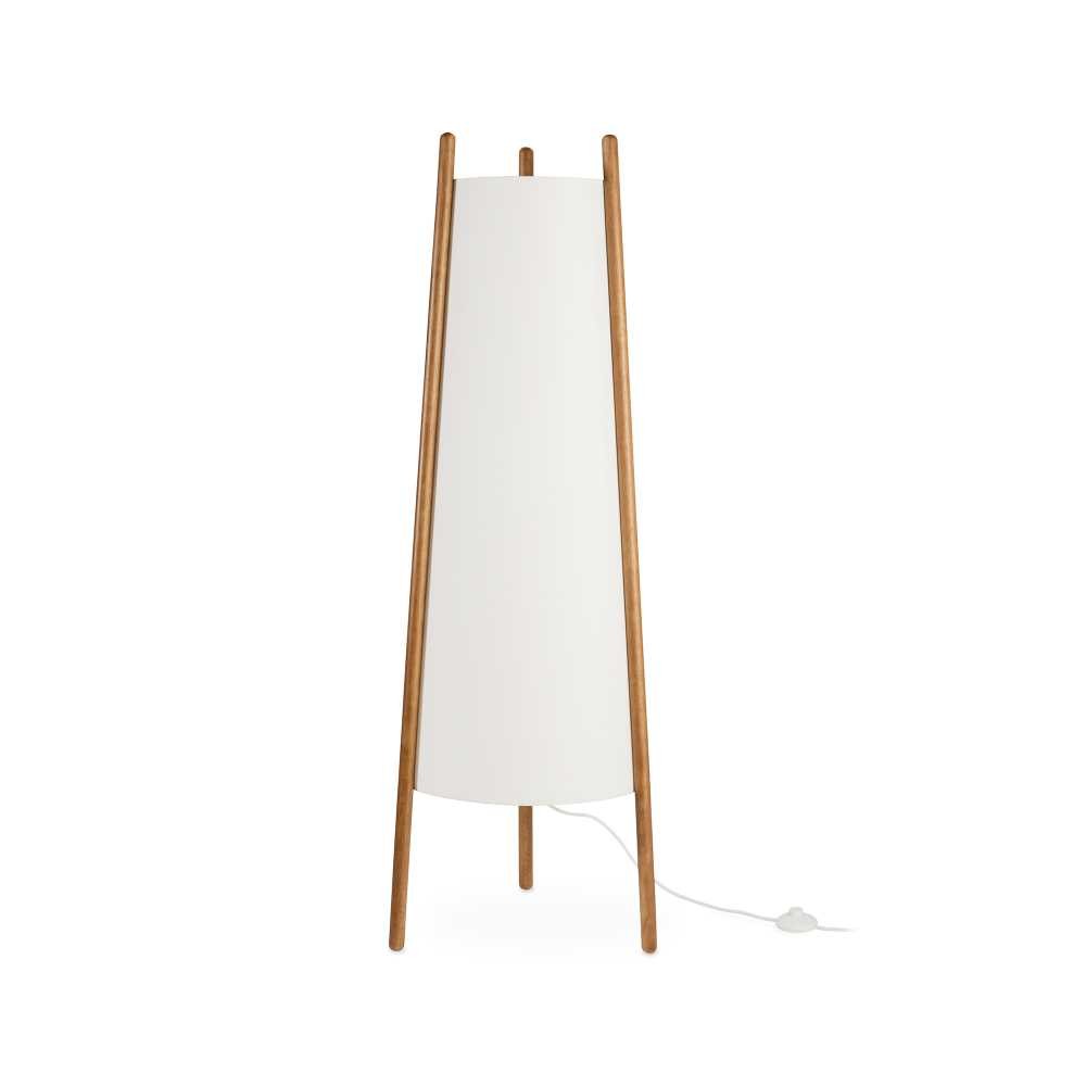 Lampadaire en bois et textile blanche