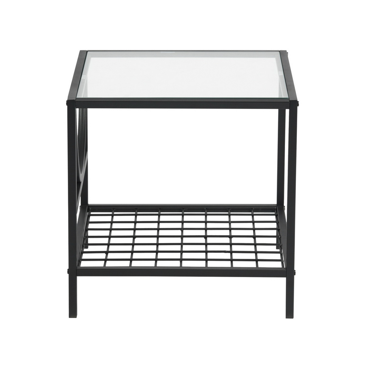 table d'appoint carrée en verre et métal noir
