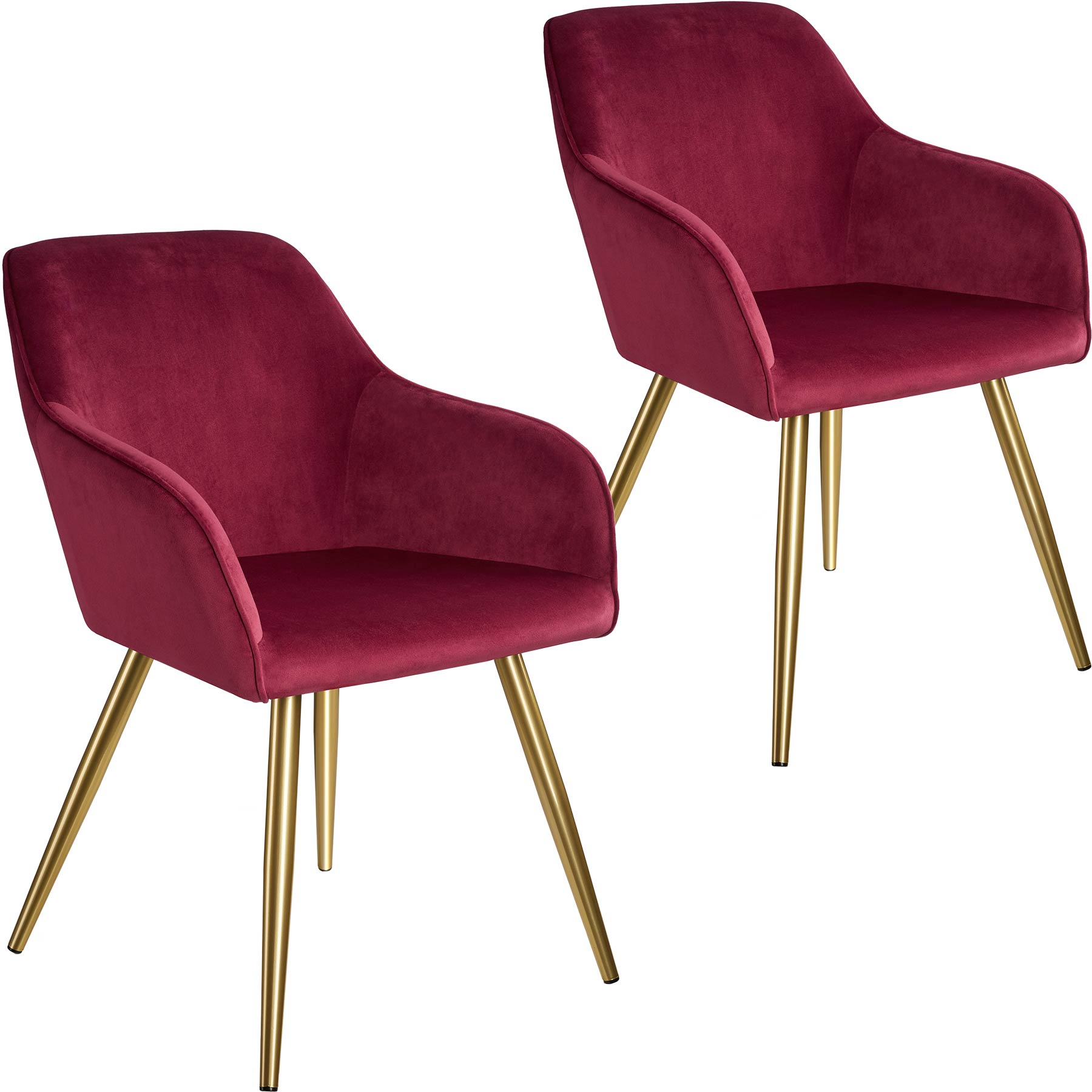 2 Chaises MARILYN Effet Velours Style Scandinave bordeaux/or