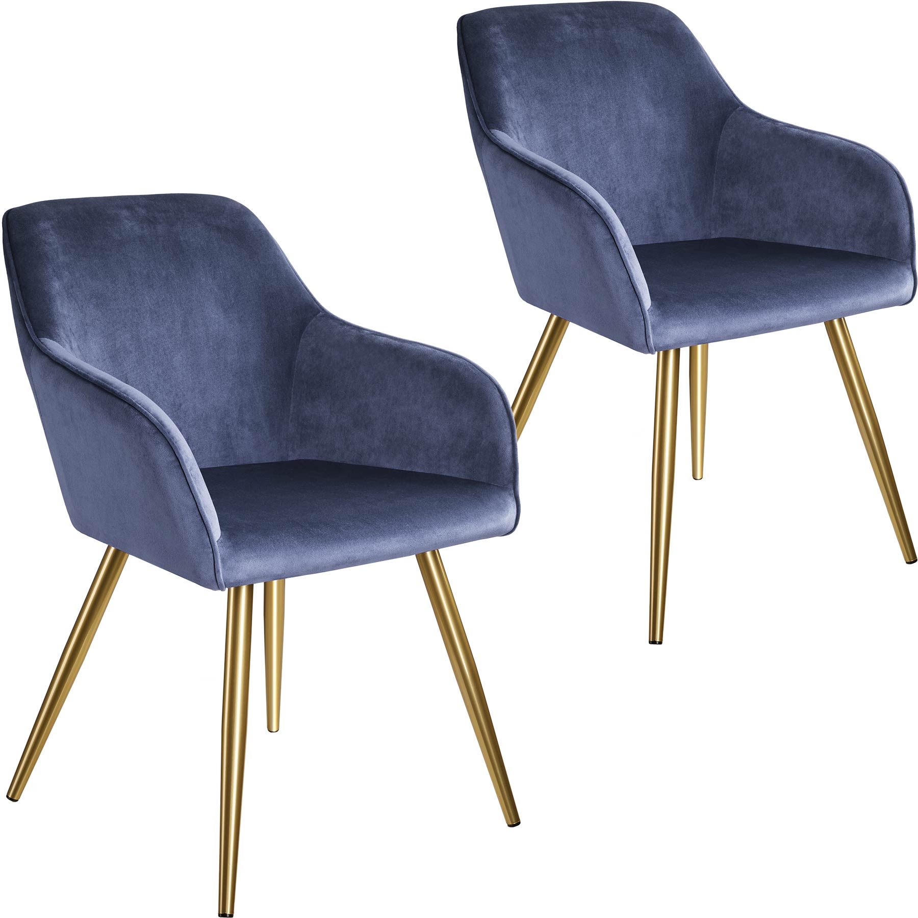 2 Chaises MARILYN Effet Velours Style Scandinave bleu/or