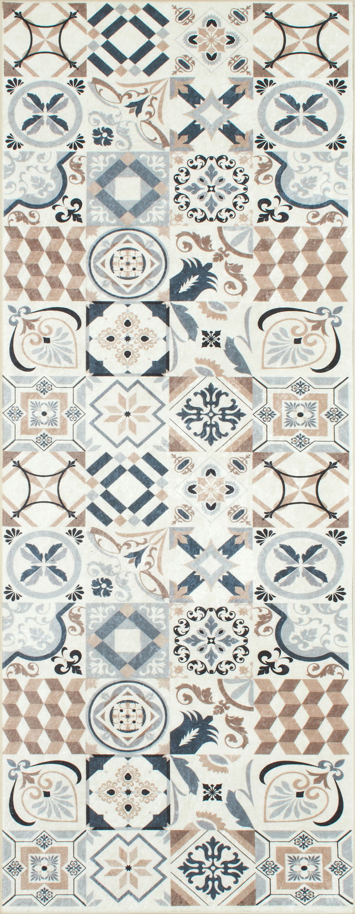 tapis de cuisine carreaux de ciment marron 70x180