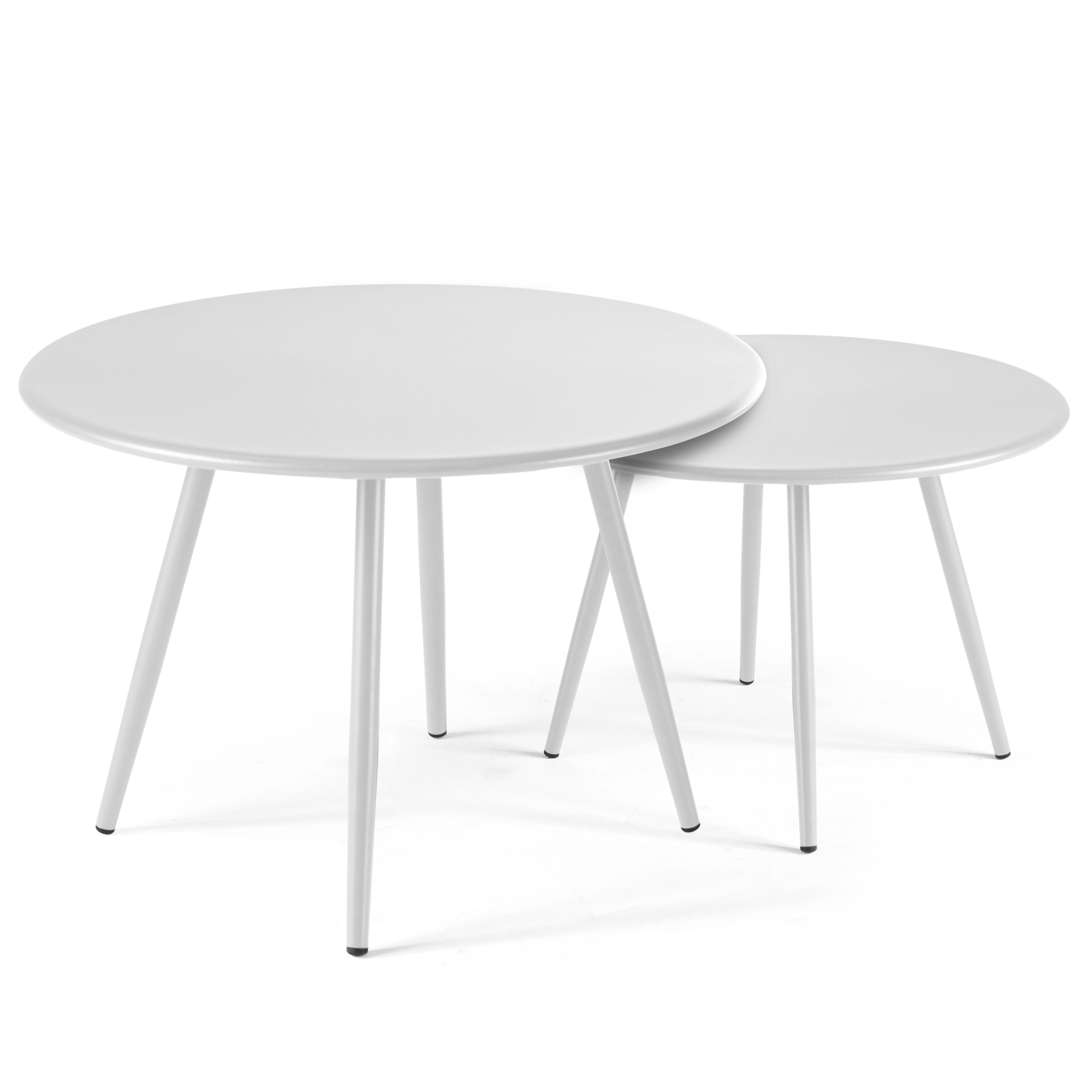 lot de 2 tables basses ronde en acier blanc