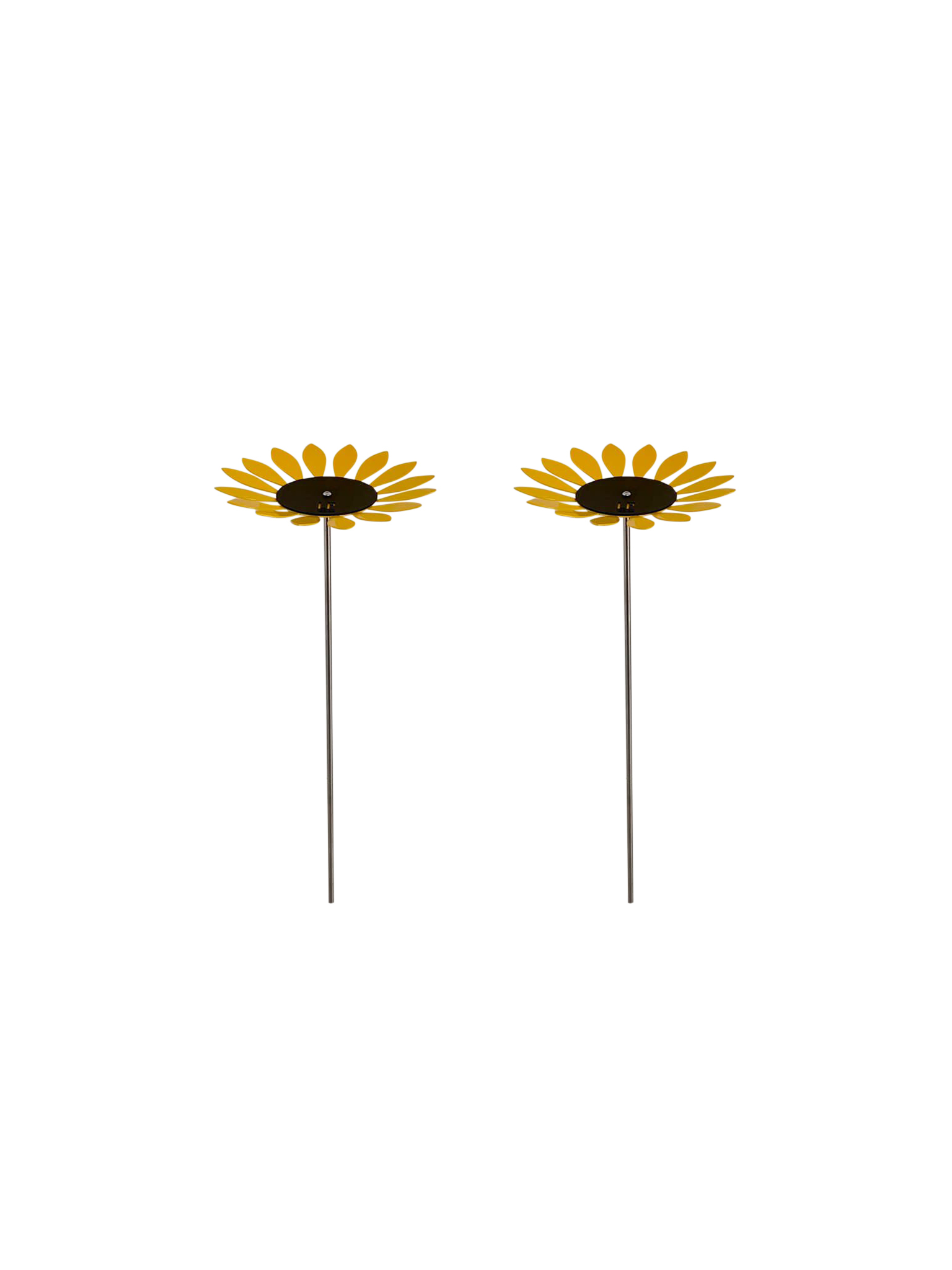 Lot 2 tournesols aux pétales articulés en aluminium jaune & noir H 1m