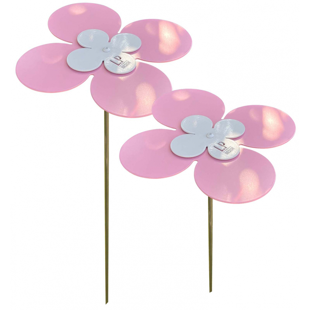 Set de 2 fleurs en acier galvanisé 60 et 80 cm double chance rose