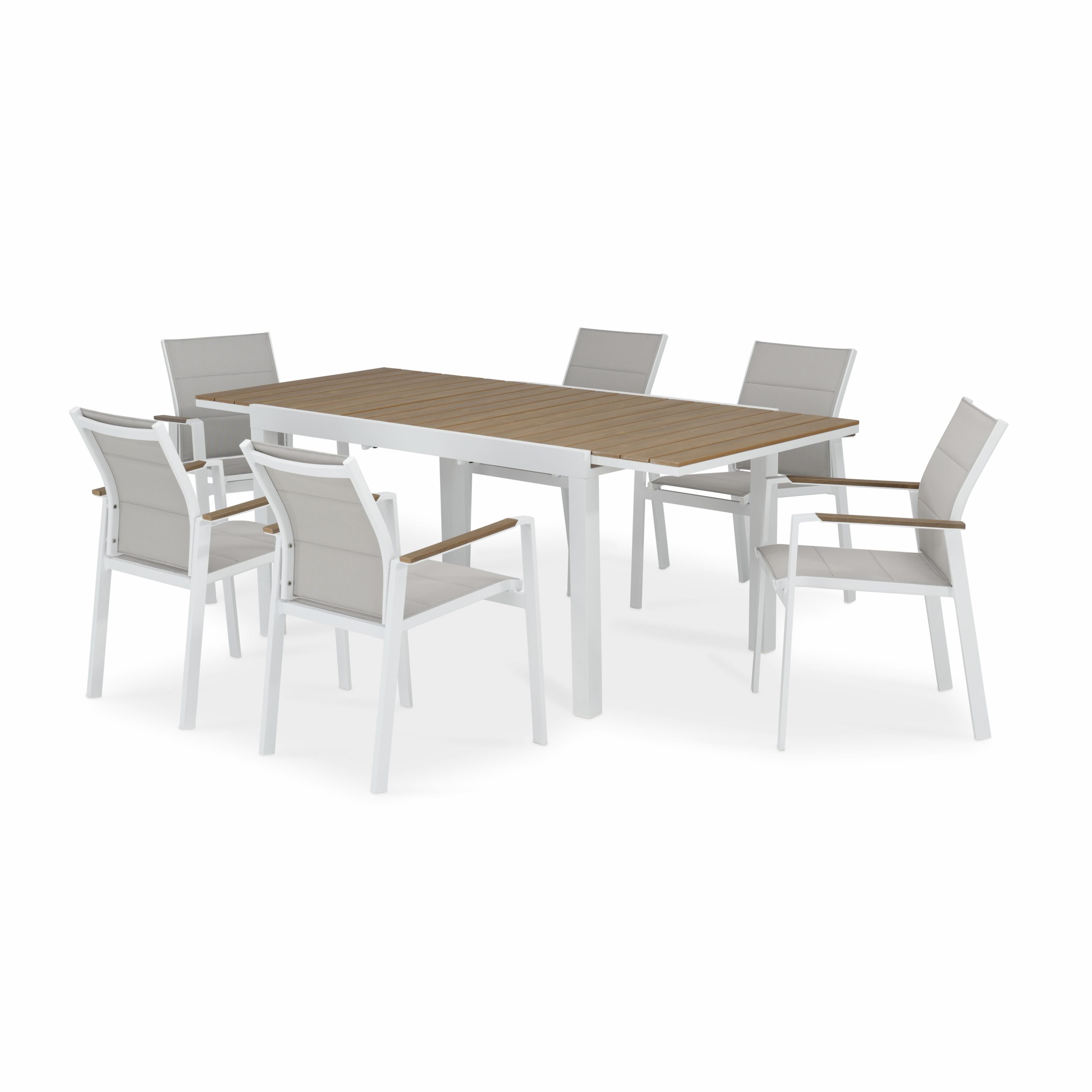 Ensemble de table 200/140×90 cm et 6 chaises en aluminium blanc