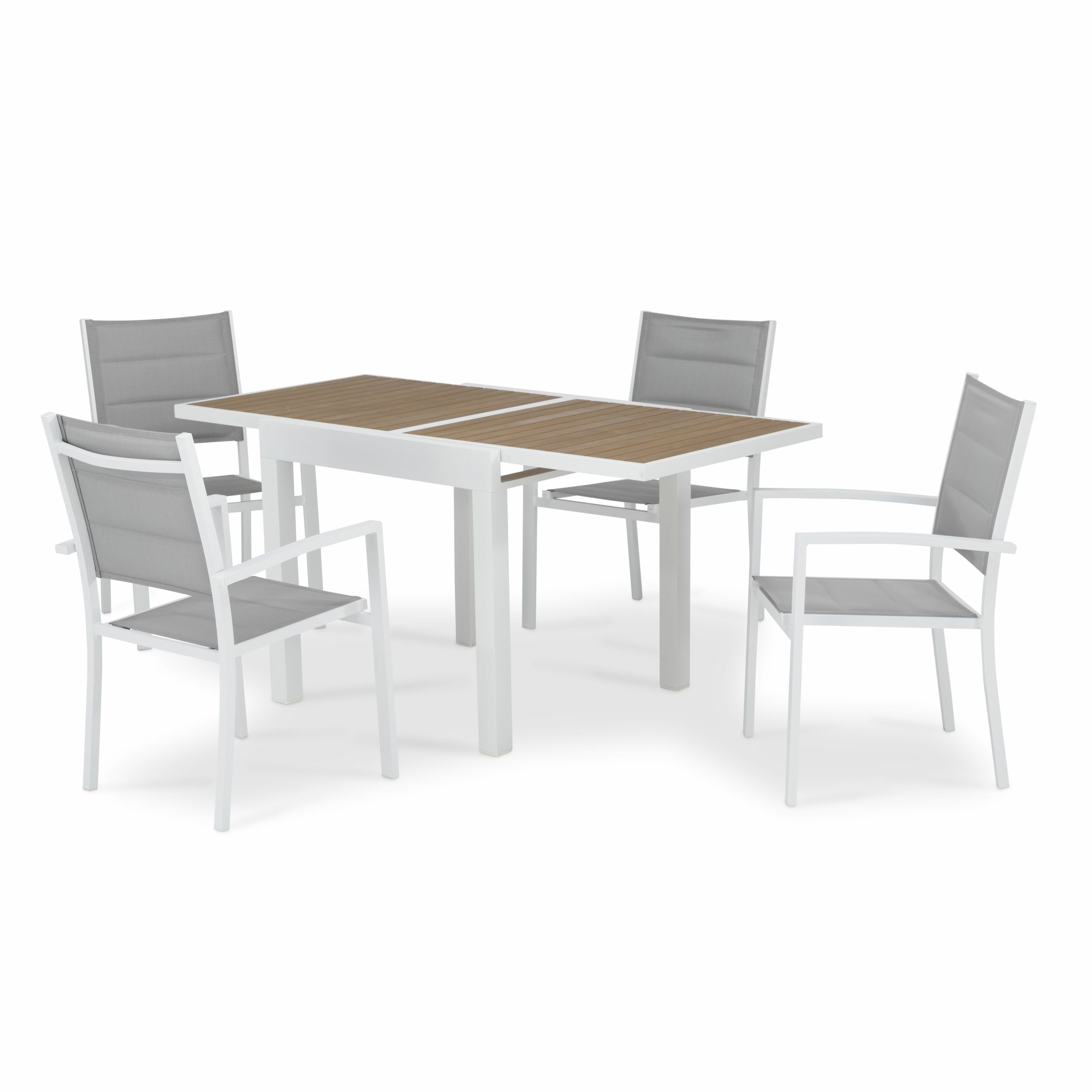 Ensemble de jardin 160/80×80 cm et 4 chaises en aluminium blanc