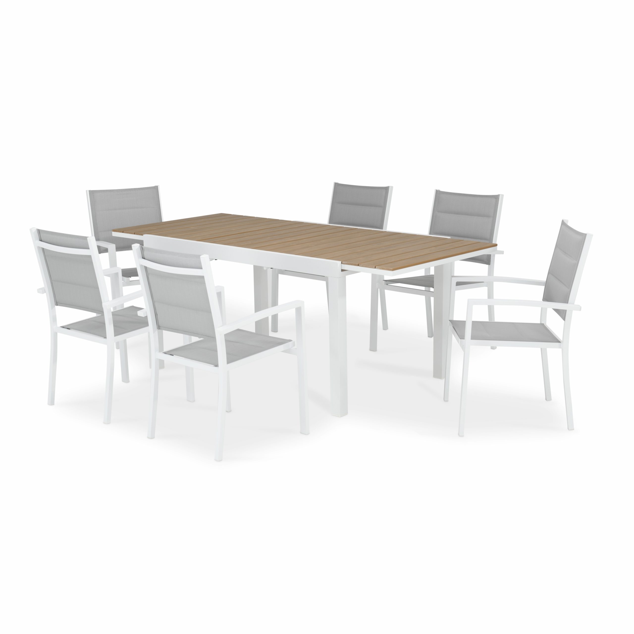 Ensemble de jardin 200/140×90 cm et 6 chaises en aluminium blanc