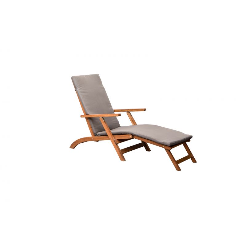 Chaise longue en bois d'acacia coussin de matelas gris
