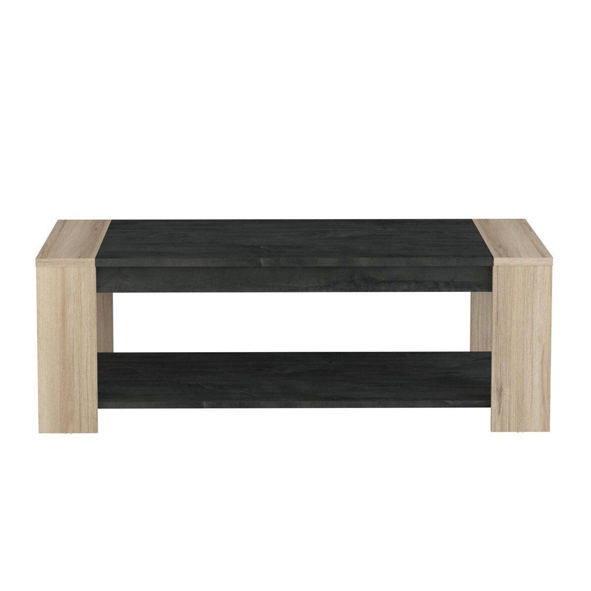 Table Basse 2 Plateaux L109 cm – Décor chêne et ardoise