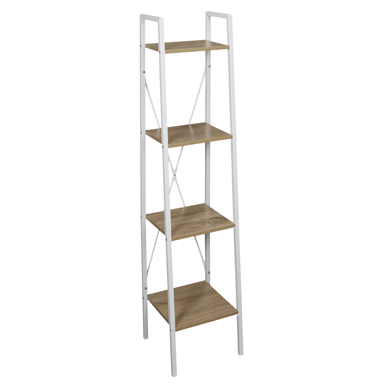 Etagère à 4 planches en bois et métal blanc