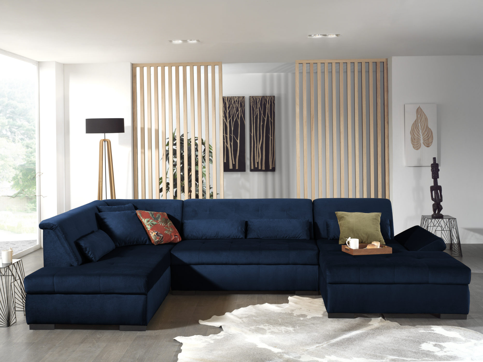 Canapé panoramique Angle gauche 7 places Velours Bleu nuit - Vue supplémentaire 2