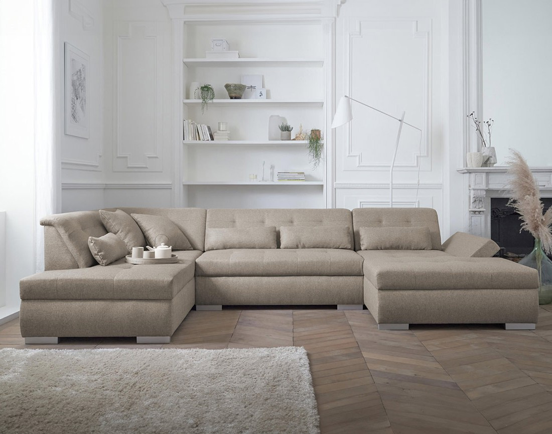 Canapé panoramique Angle gauche 7 places Tissu Beige - Vue supplémentaire 1