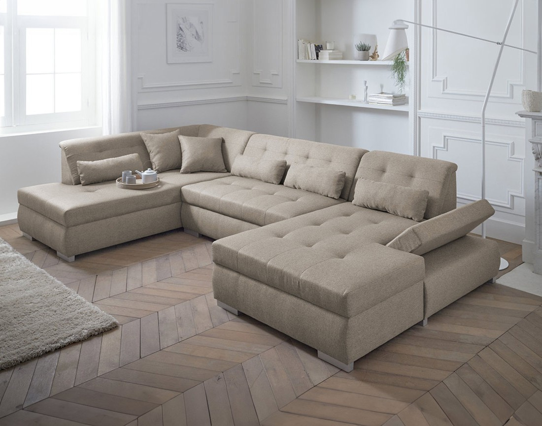 Canapé panoramique Angle gauche 7 places Tissu Beige - Vue supplémentaire 2