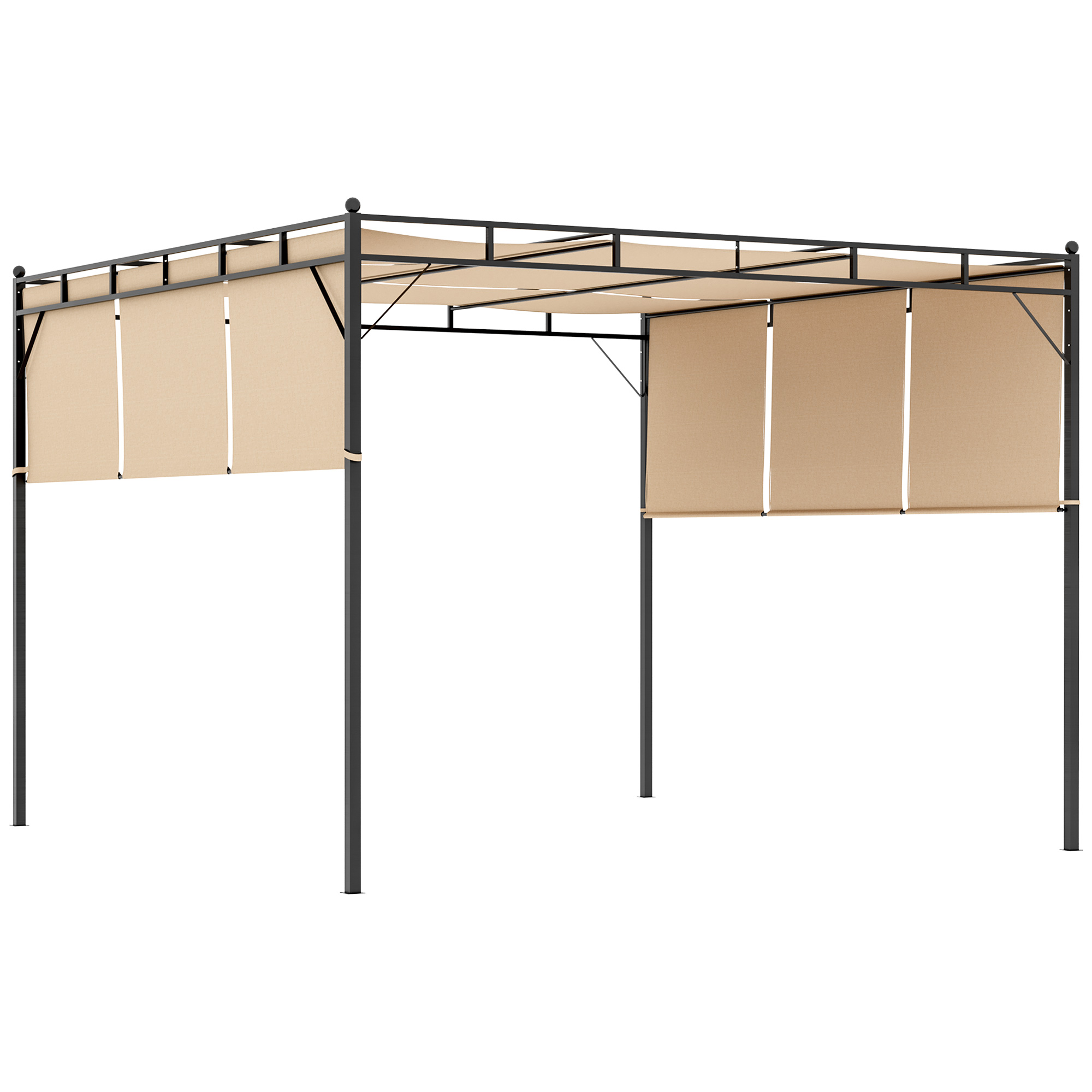 Pergola rétractable acier noir toiles polyester haute densité beige